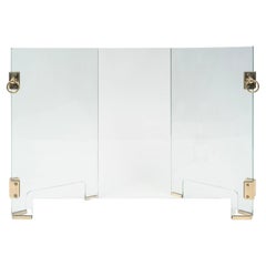 Pare-feu de cheminée à 3 panneaux en verre et laiton doré de Jacque Adnet, 1950