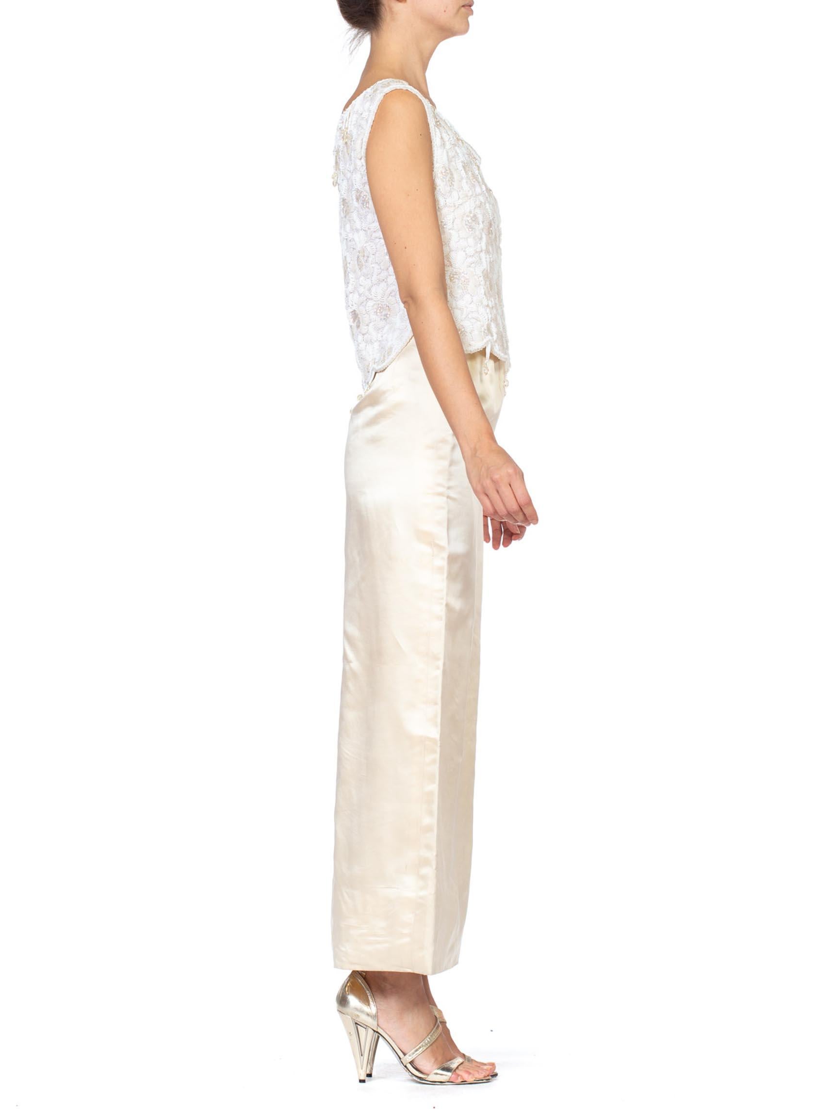 Women's 1960S White & Ivory Silk Satin Evening Gown Ensemble With Beaded Lace Tunic For Sale