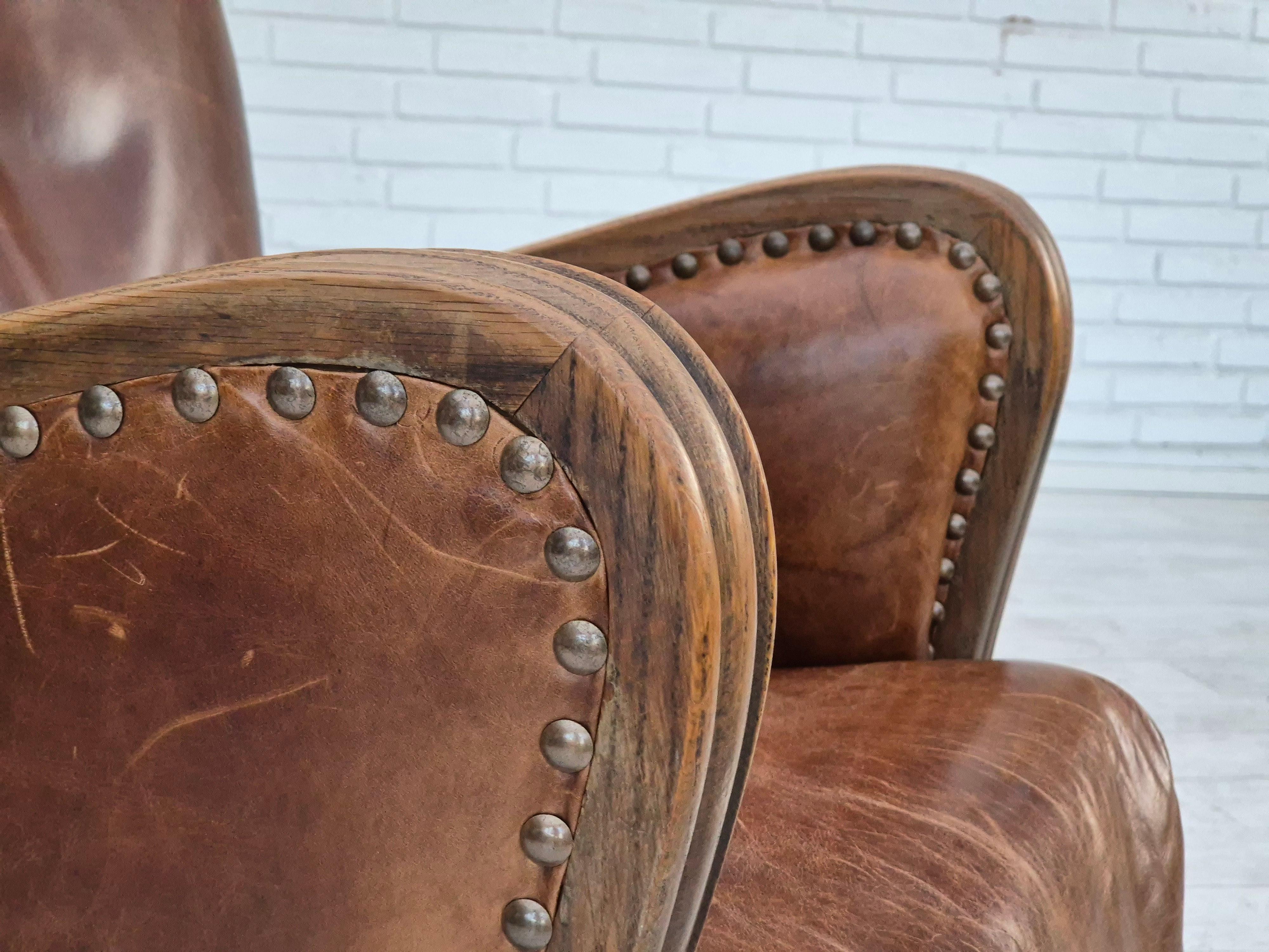 1950-60, fauteuil relax danois, état d'origine, cuir, bois de chêne. en vente 5