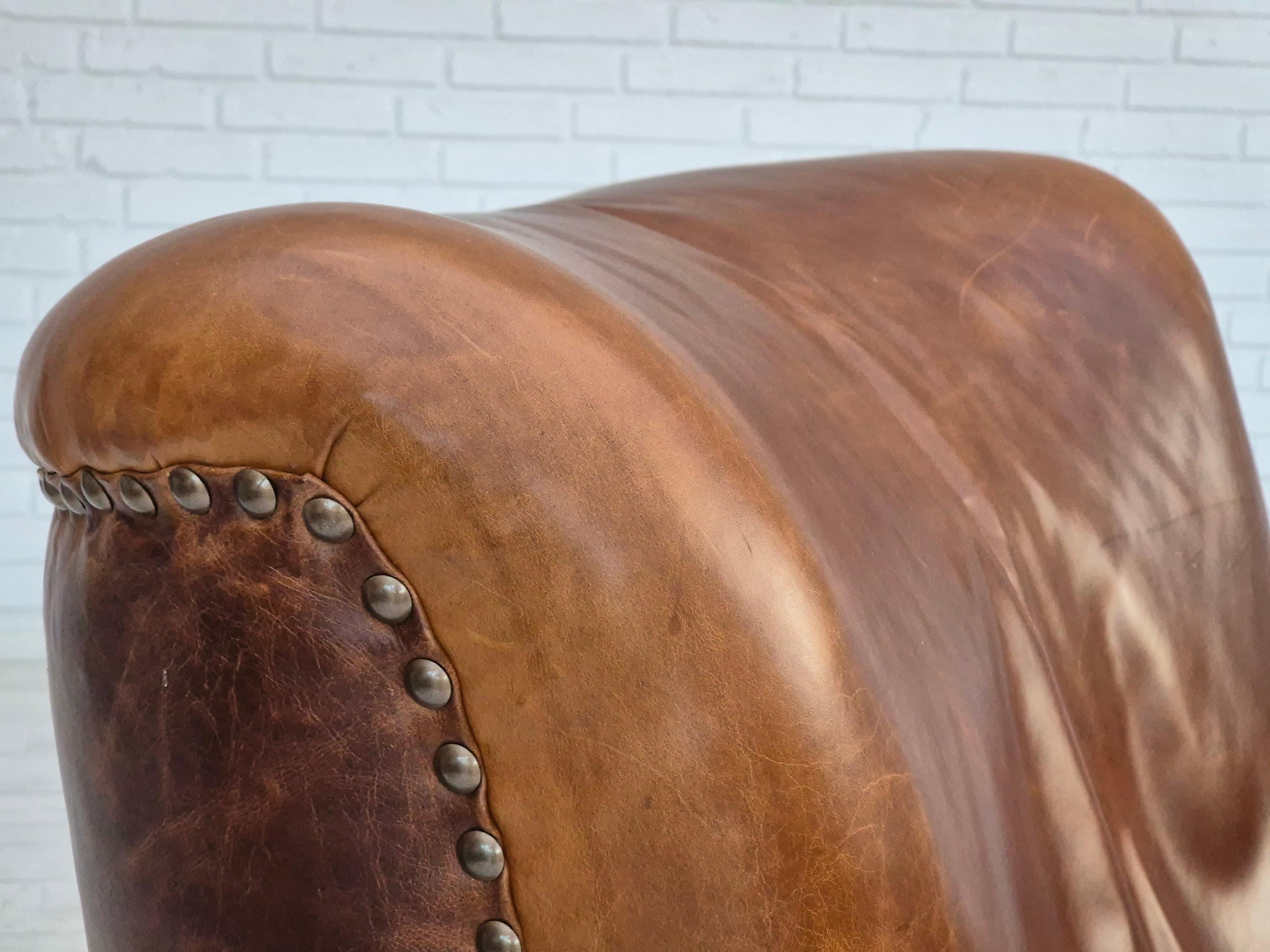 1950-60, fauteuil relax danois, état d'origine, cuir, bois de chêne. en vente 6