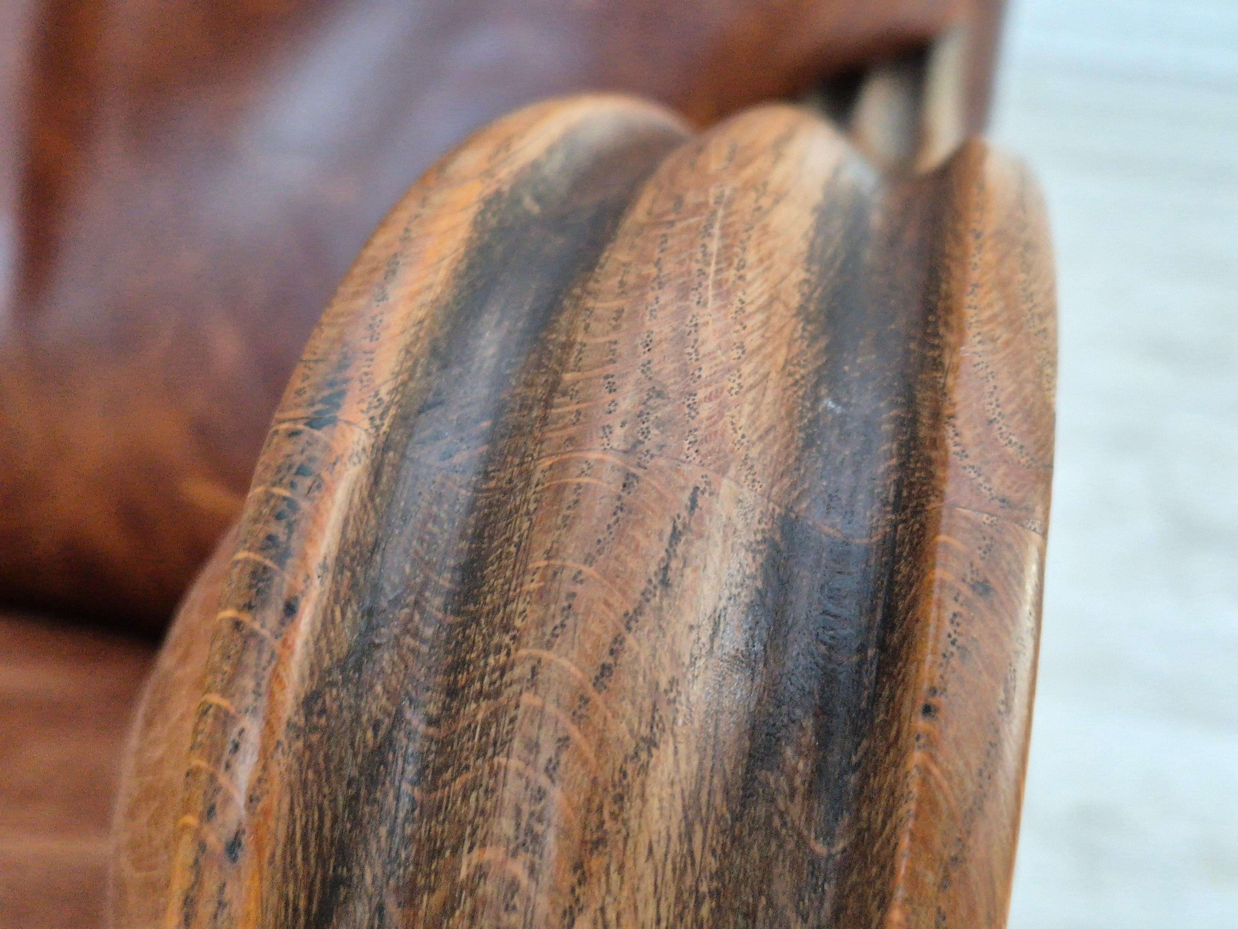 1950-60, fauteuil relax danois, état d'origine, cuir, bois de chêne. en vente 10