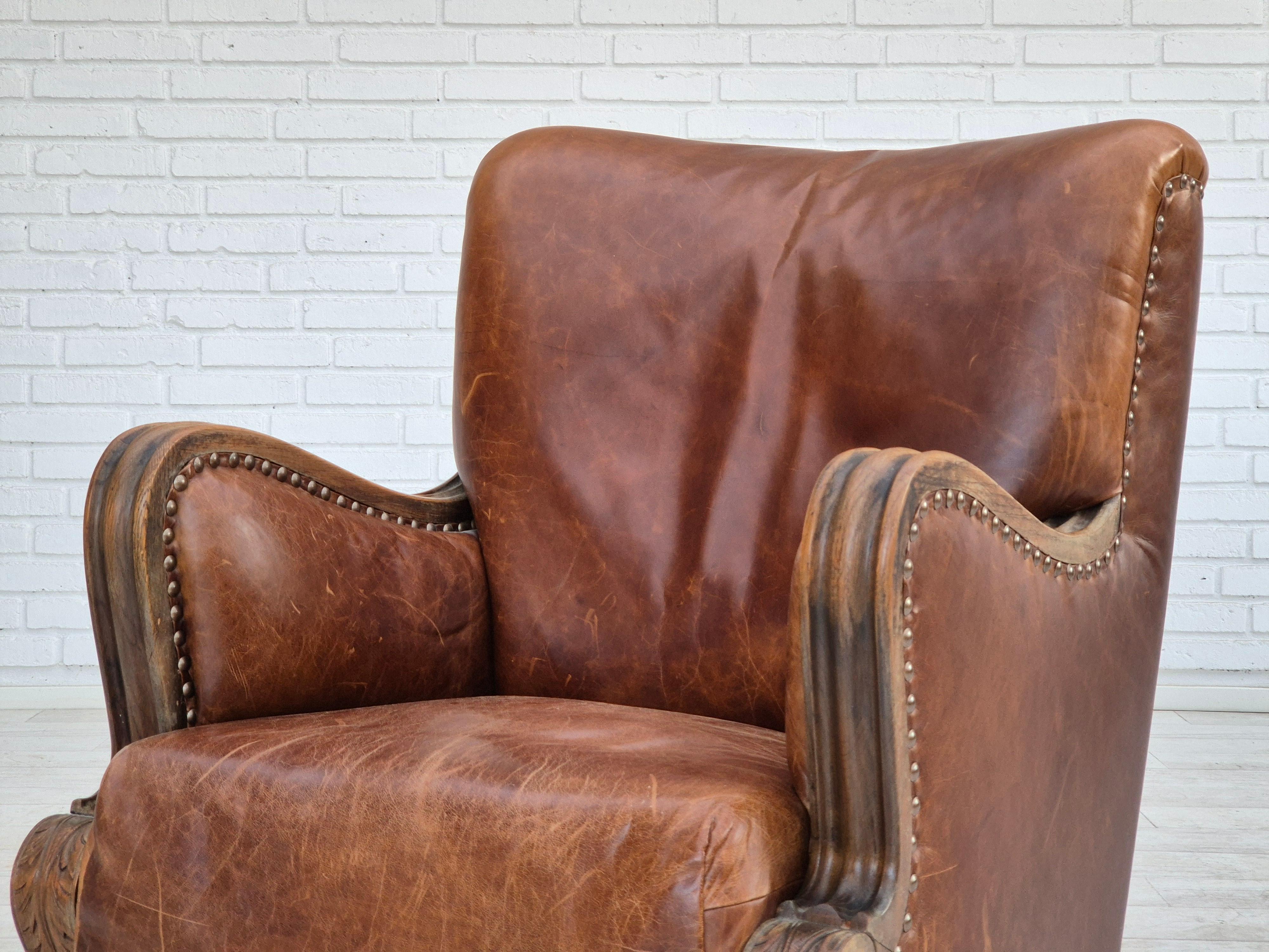 1950-60, fauteuil relax danois, état d'origine, cuir, bois de chêne. en vente 11