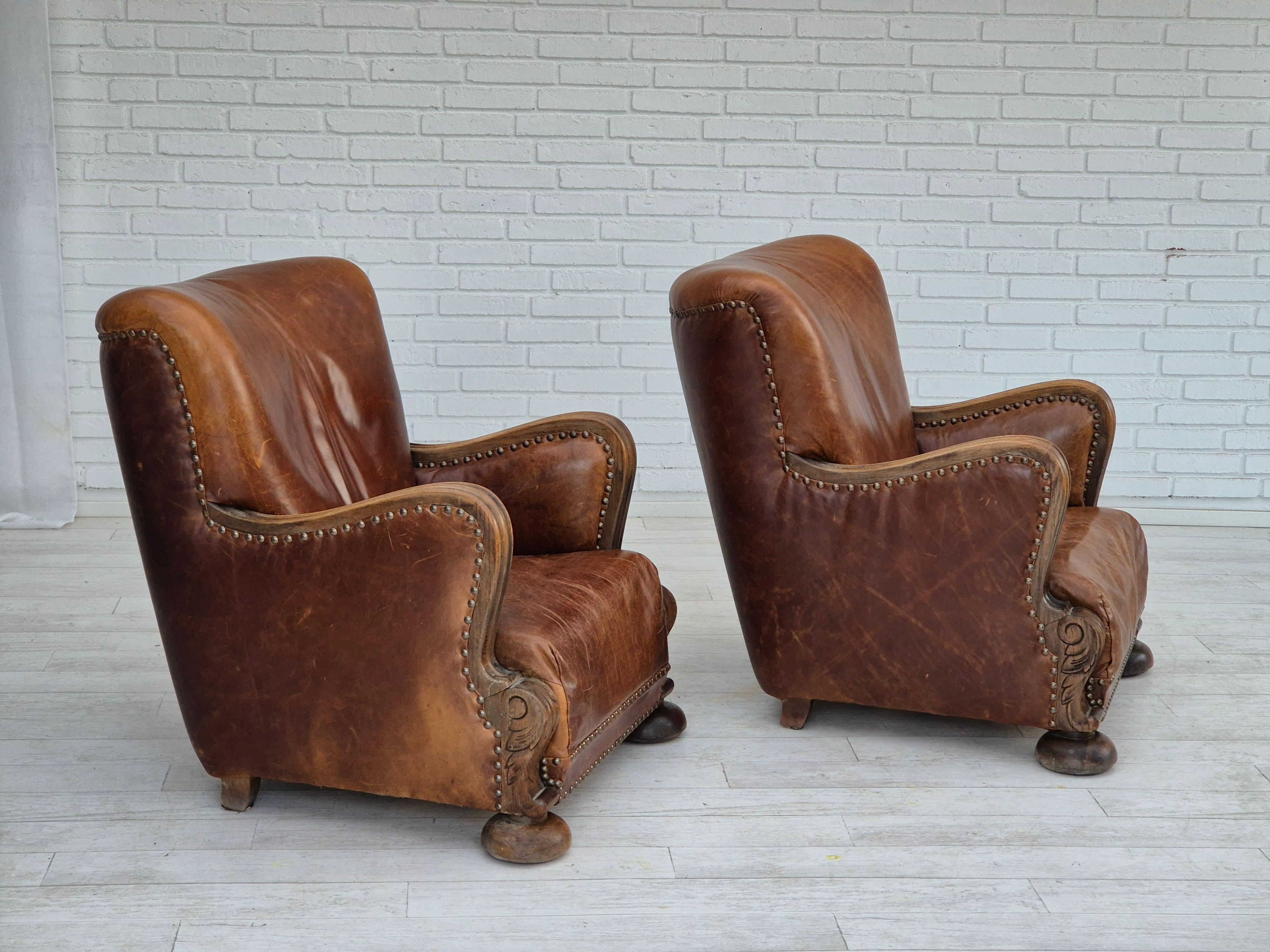 Scandinave moderne 1950-60, fauteuil relax danois, état d'origine, cuir, bois de chêne. en vente