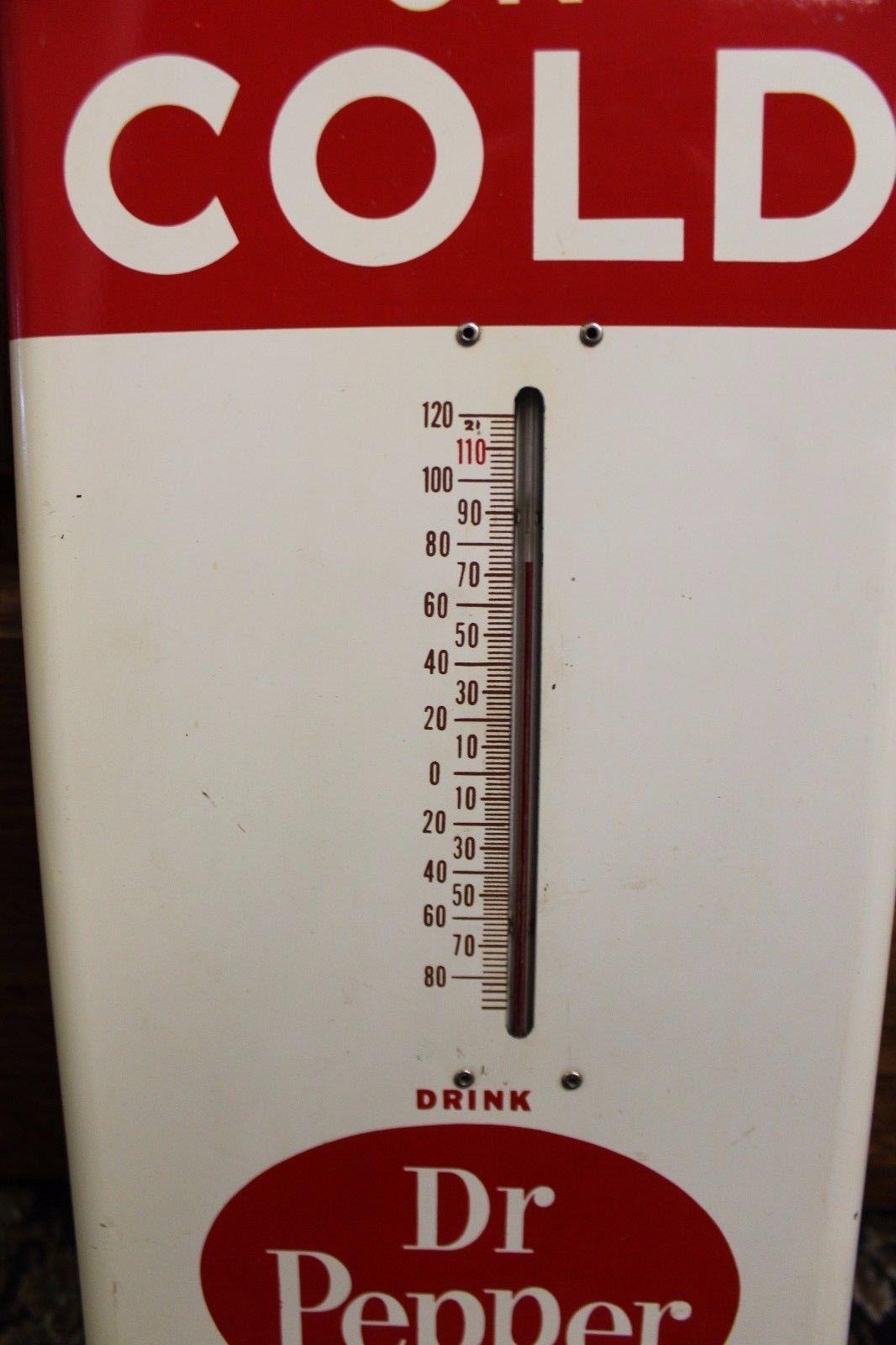 1950-60s Dr Pepper Soda Advertising Tin Thermometer Sign In Fair Condition For Sale In Orange, CA