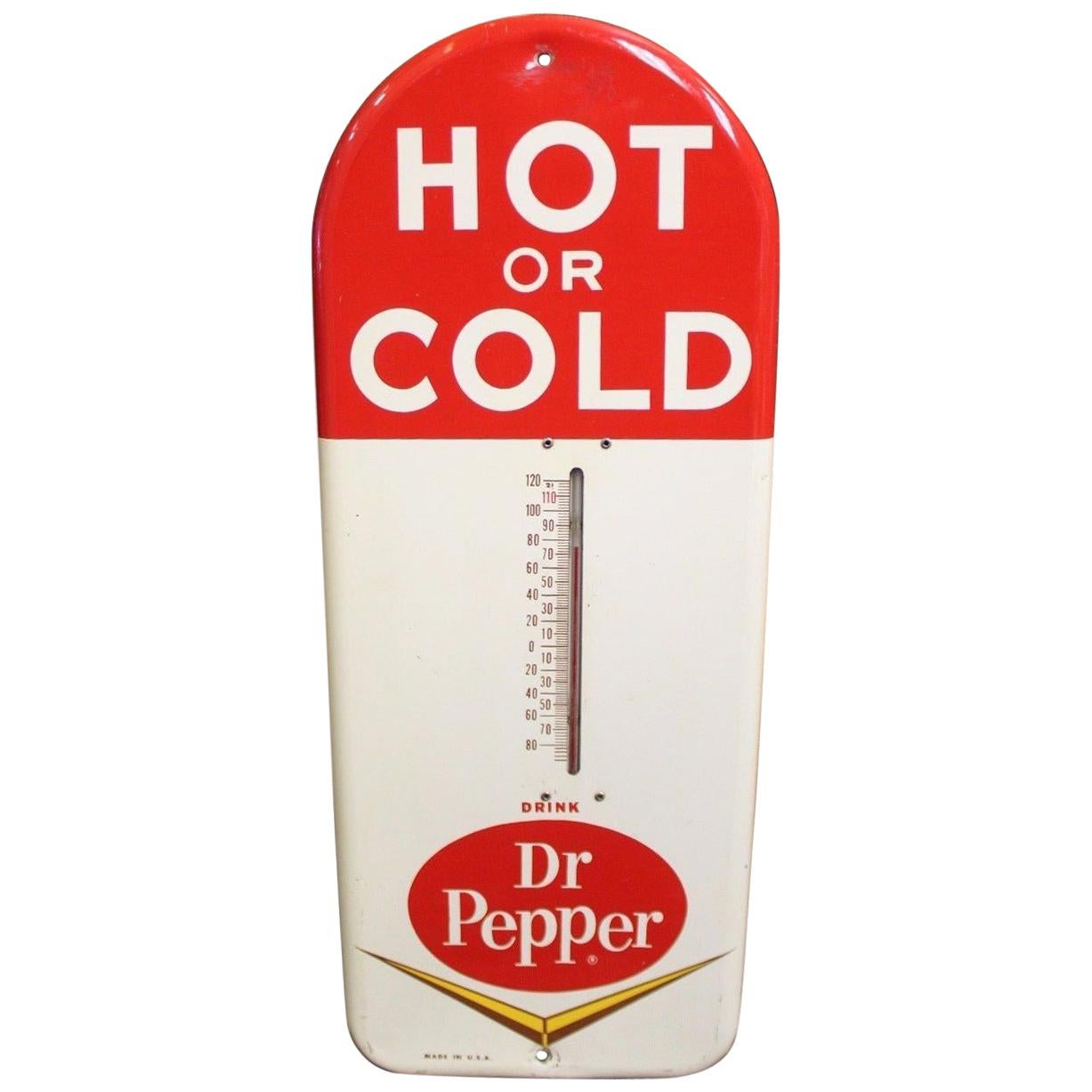 1950-60s Dr Pepper Soda Advertising Tin Thermometer Sign For Sale