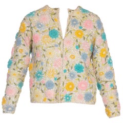 1950/60'S  Hand Embroidered Sequin Floral Cardigan