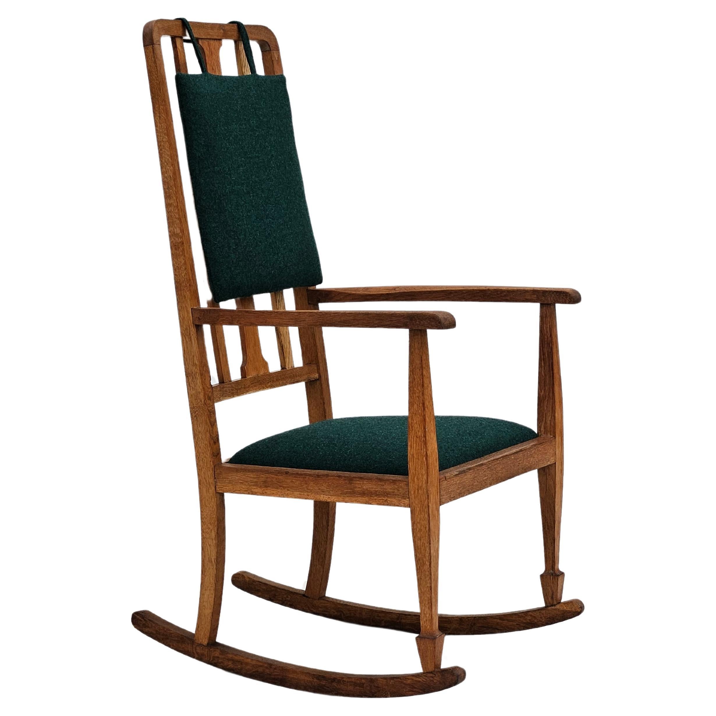 1950-60s, reupholstered Danish highback rocking chair, KVADRAT furniture wool. For Sale