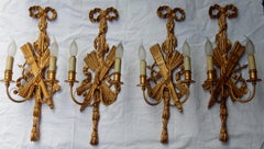 2 Pair of Sconces, Golden Wood and Golden Iron Attributes with Arrows, 1950-1970