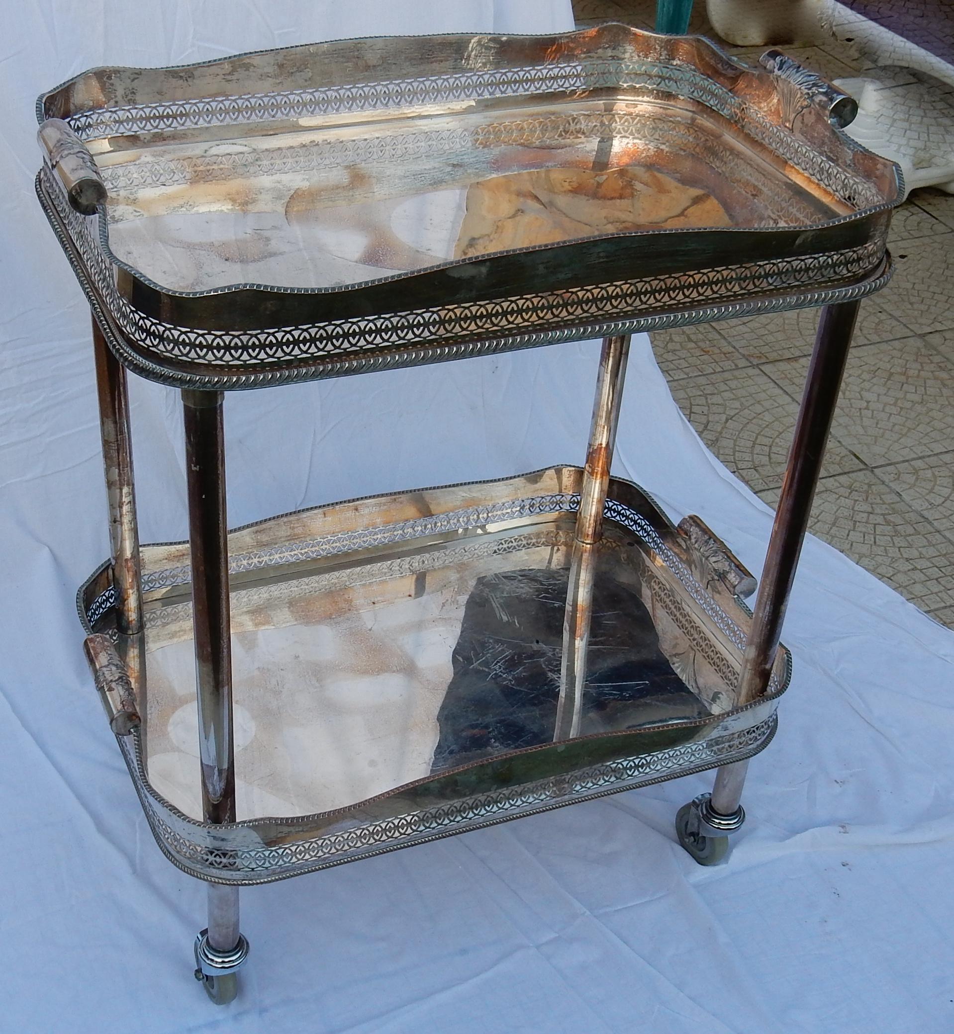 Silver Plate 1950-1970 British Rolling Bar Silvered Metal and Openwork Galleries
