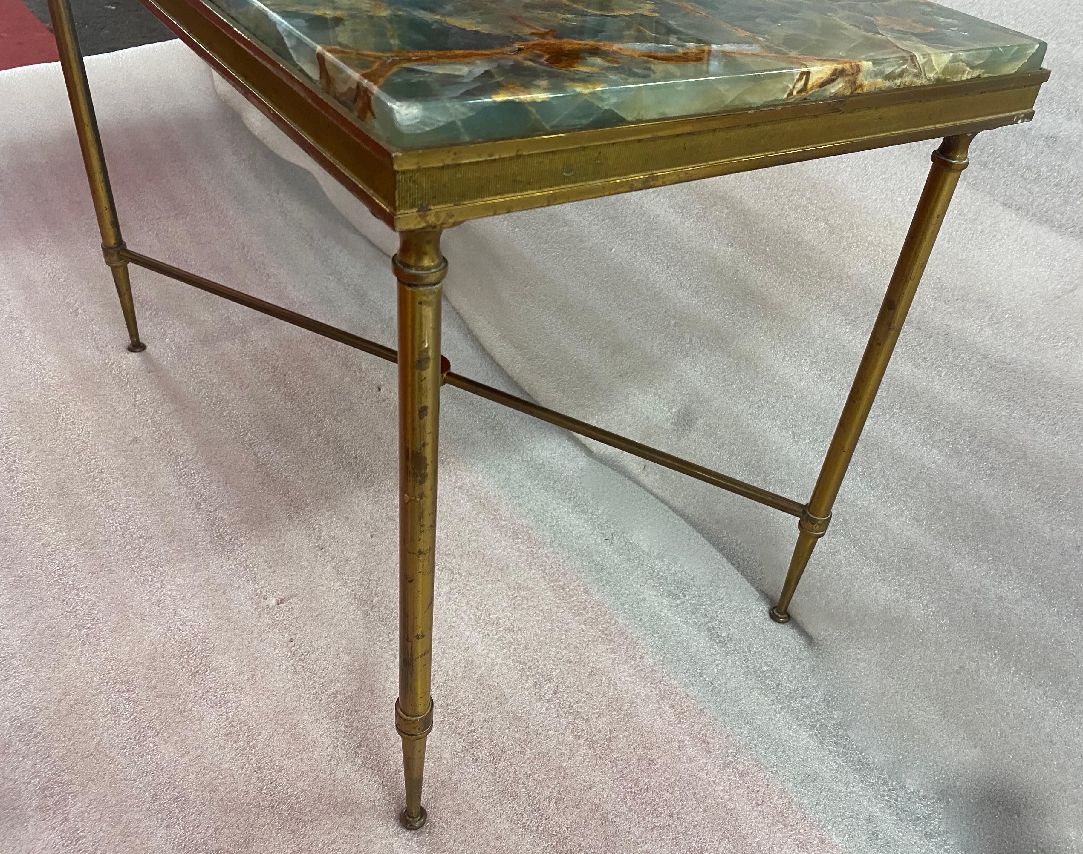 1950/70′ Bronze Side Table, Blue Marble and Rust Tray Maison Charles Signed For Sale 6