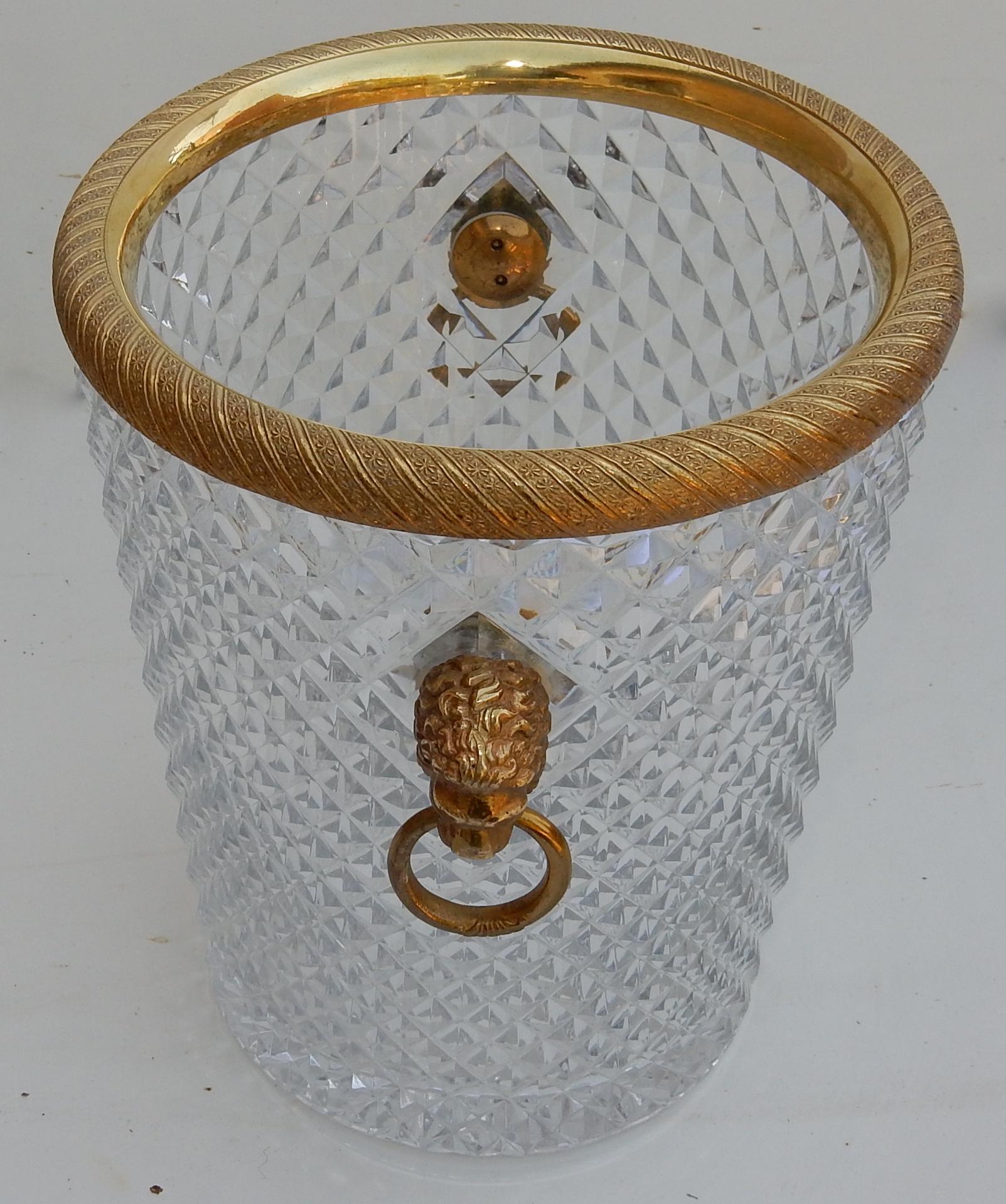 1950-1970 Champagne Bucket Crystal St Louis and Bronze Gilded Heads of Lion 1