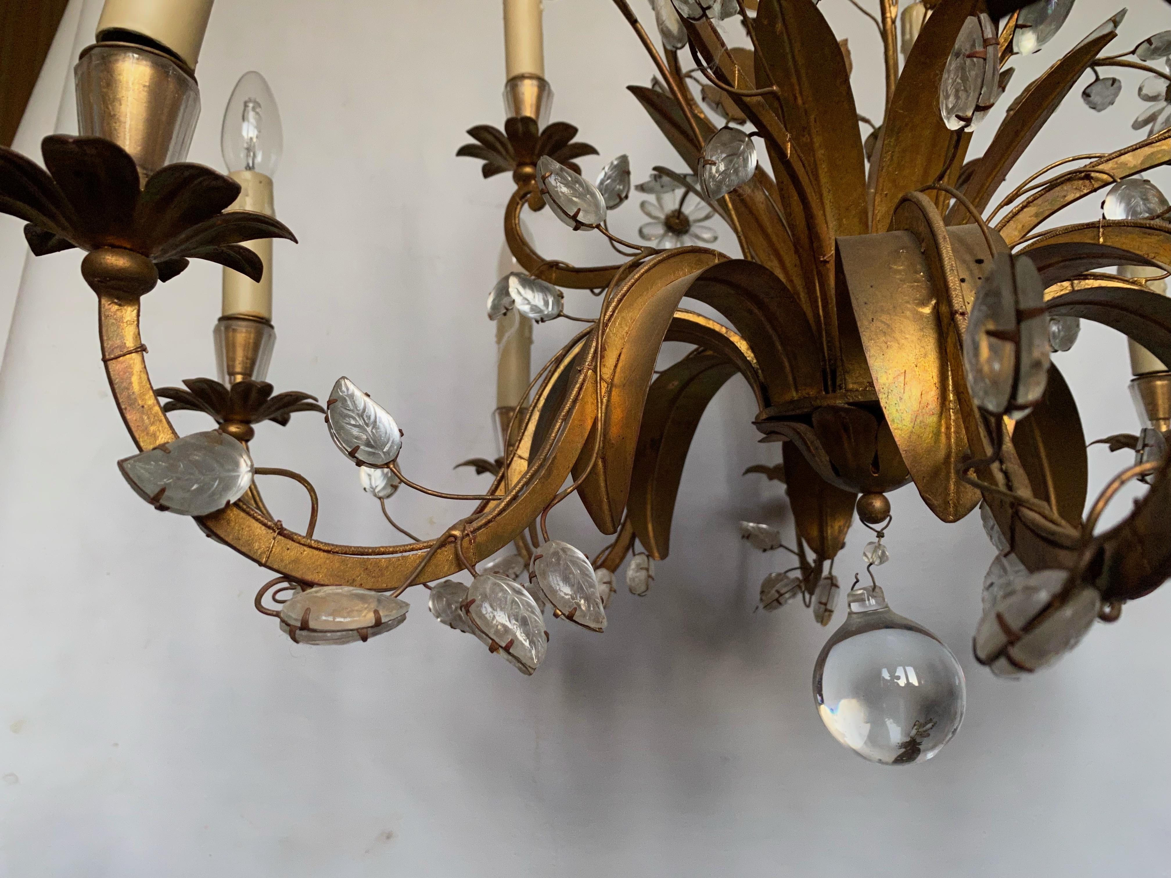Chandelier Maison Baguès Foliage and Flowers 12 Lights, 1950-1970 For Sale 2