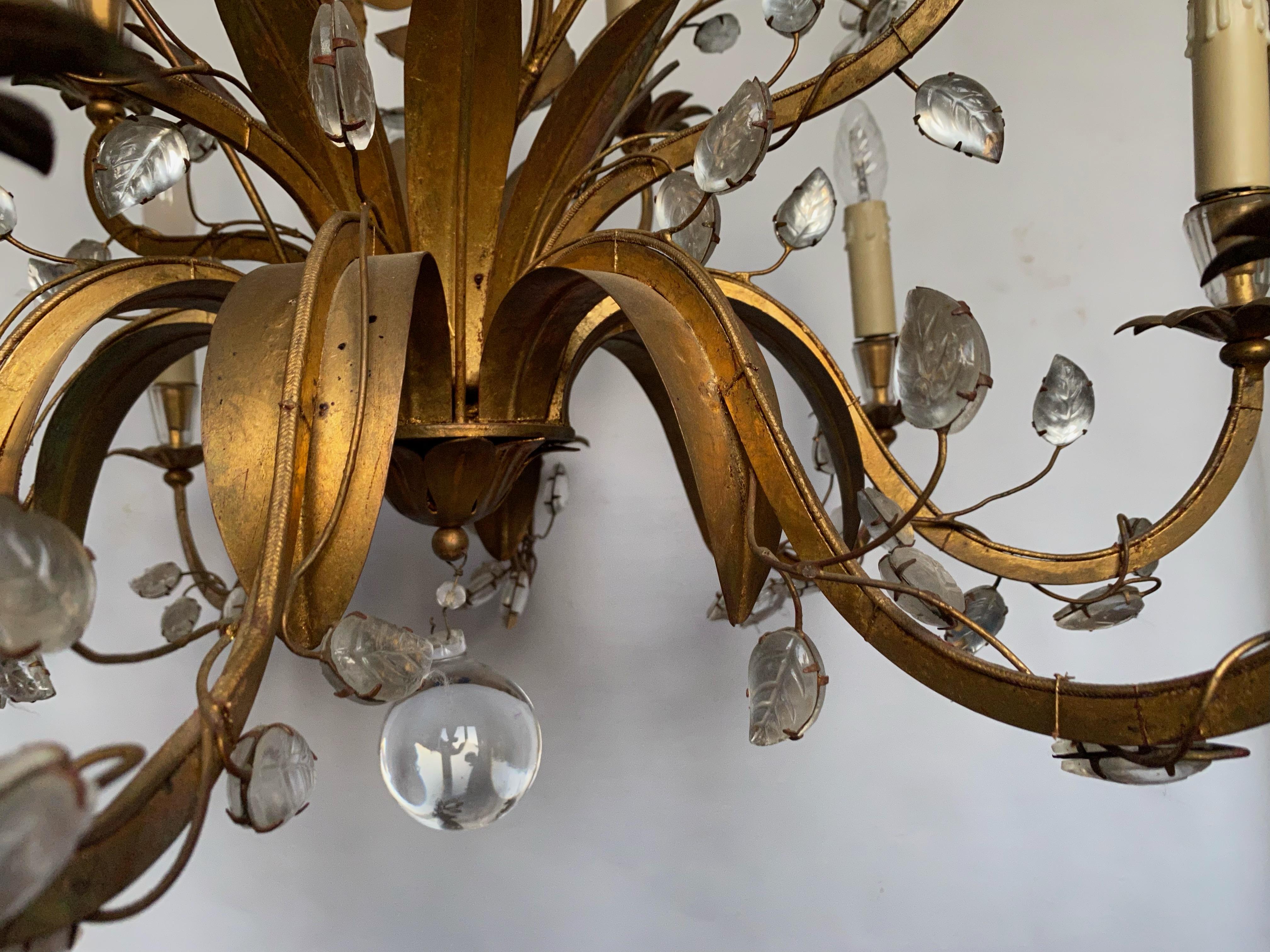 Chandelier Maison Baguès Foliage and Flowers 12 Lights, 1950-1970 For Sale 3