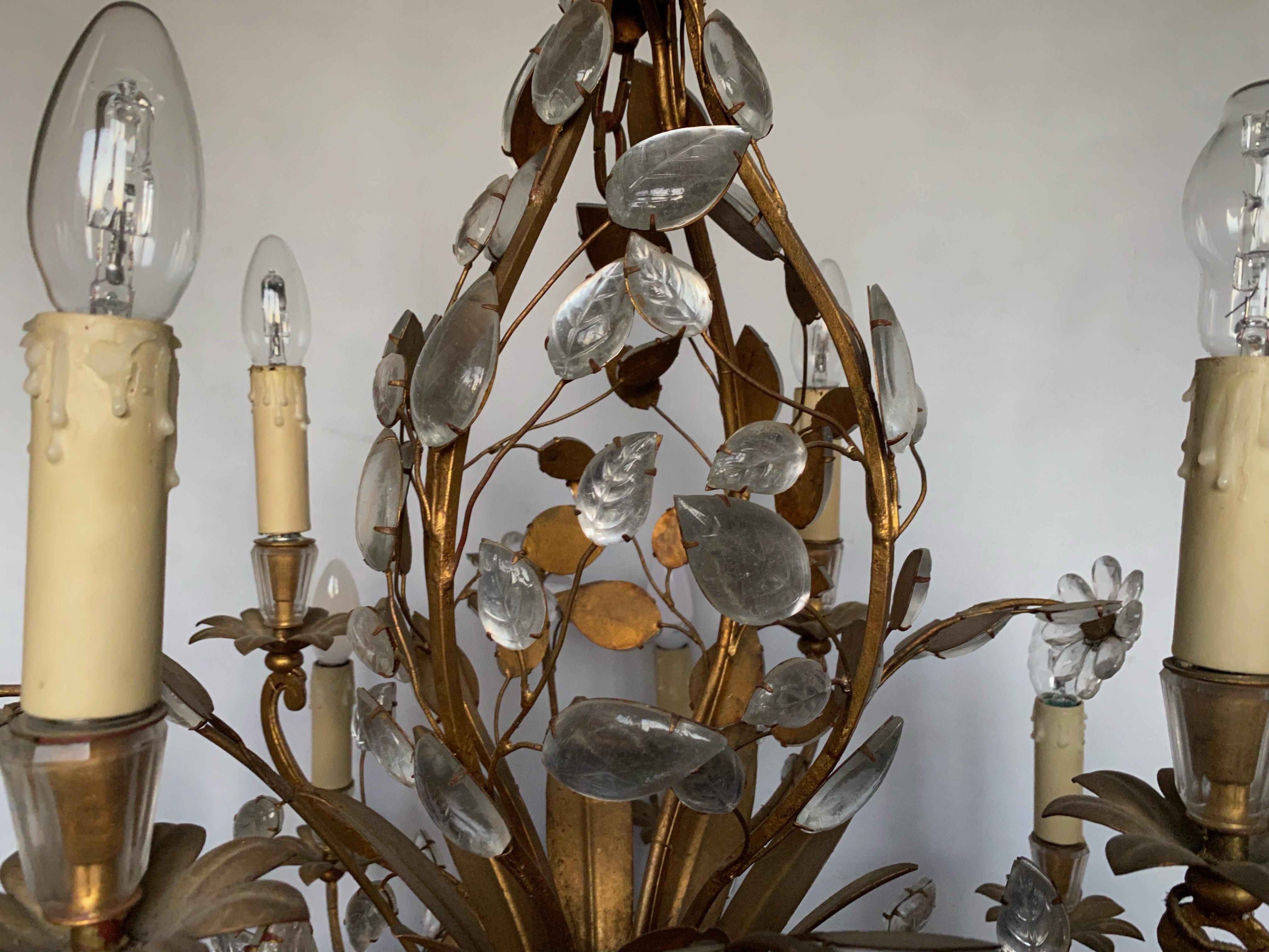 Chandelier Maison Baguès Foliage and Flowers 12 Lights, 1950-1970 For Sale 5