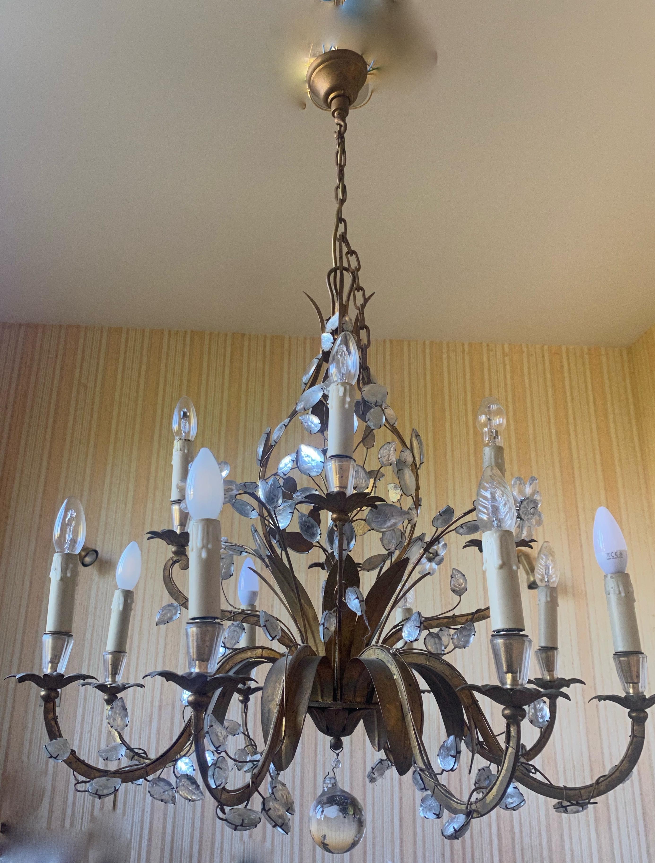 Chandelier Maison Baguès Foliage and Flowers 12 Lights, 1950-1970 For Sale 8