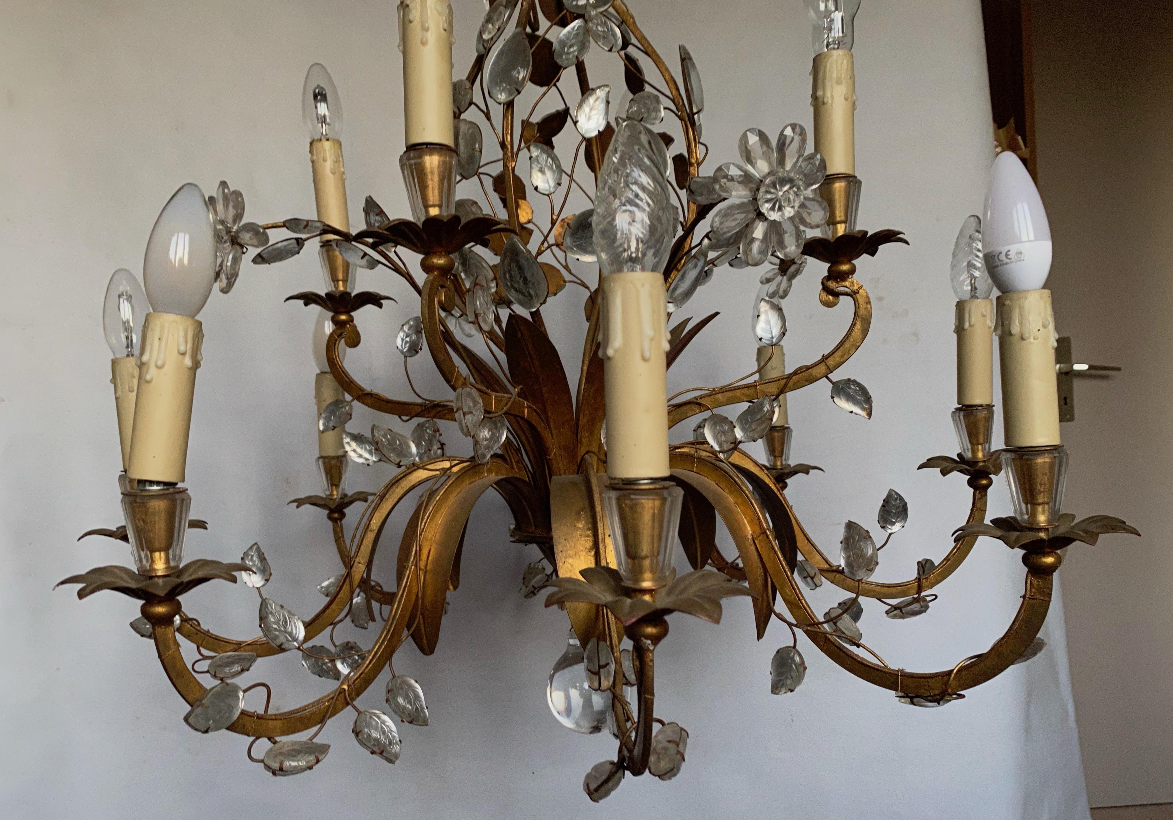 French Chandelier Maison Baguès Foliage and Flowers 12 Lights, 1950-1970 For Sale