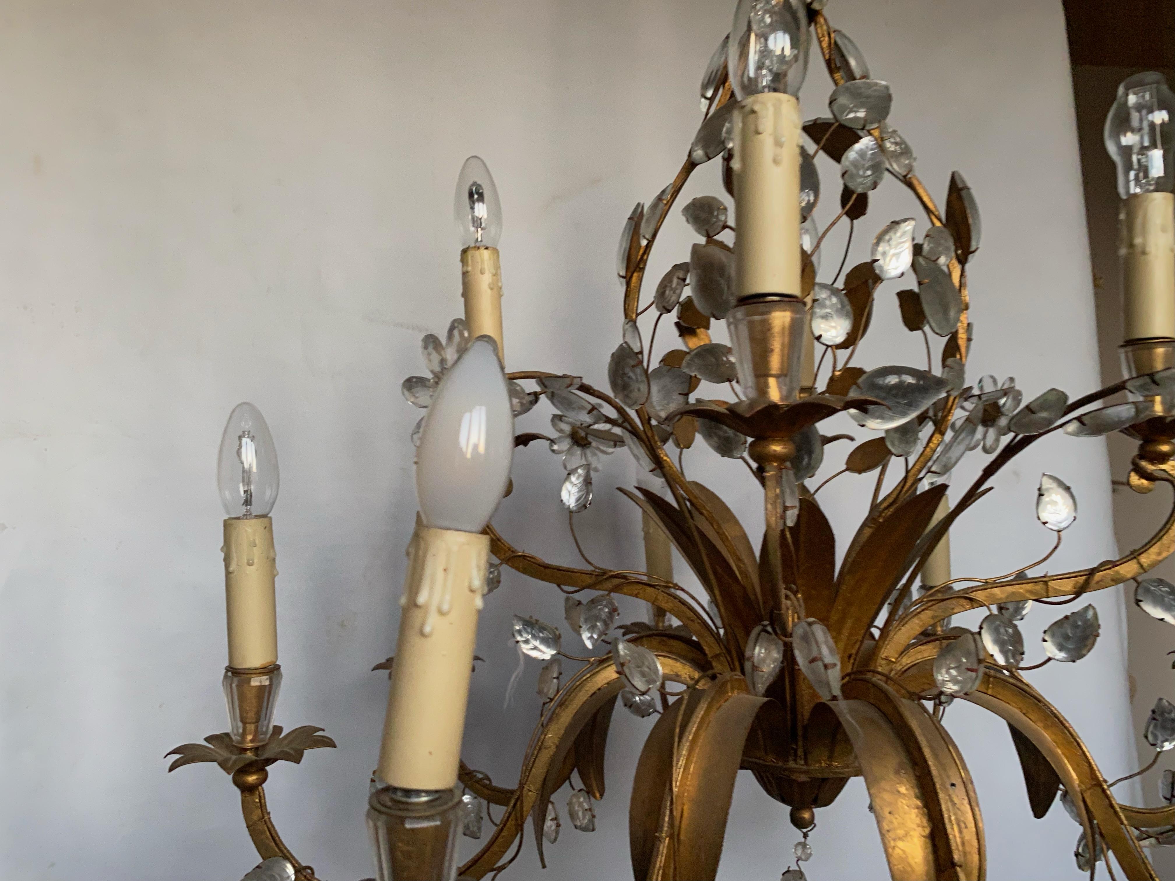  Chandelier Maison Baguès Foliage and Flowers 12 Lights, 1950-1970 In Good Condition For Sale In Paris, FR