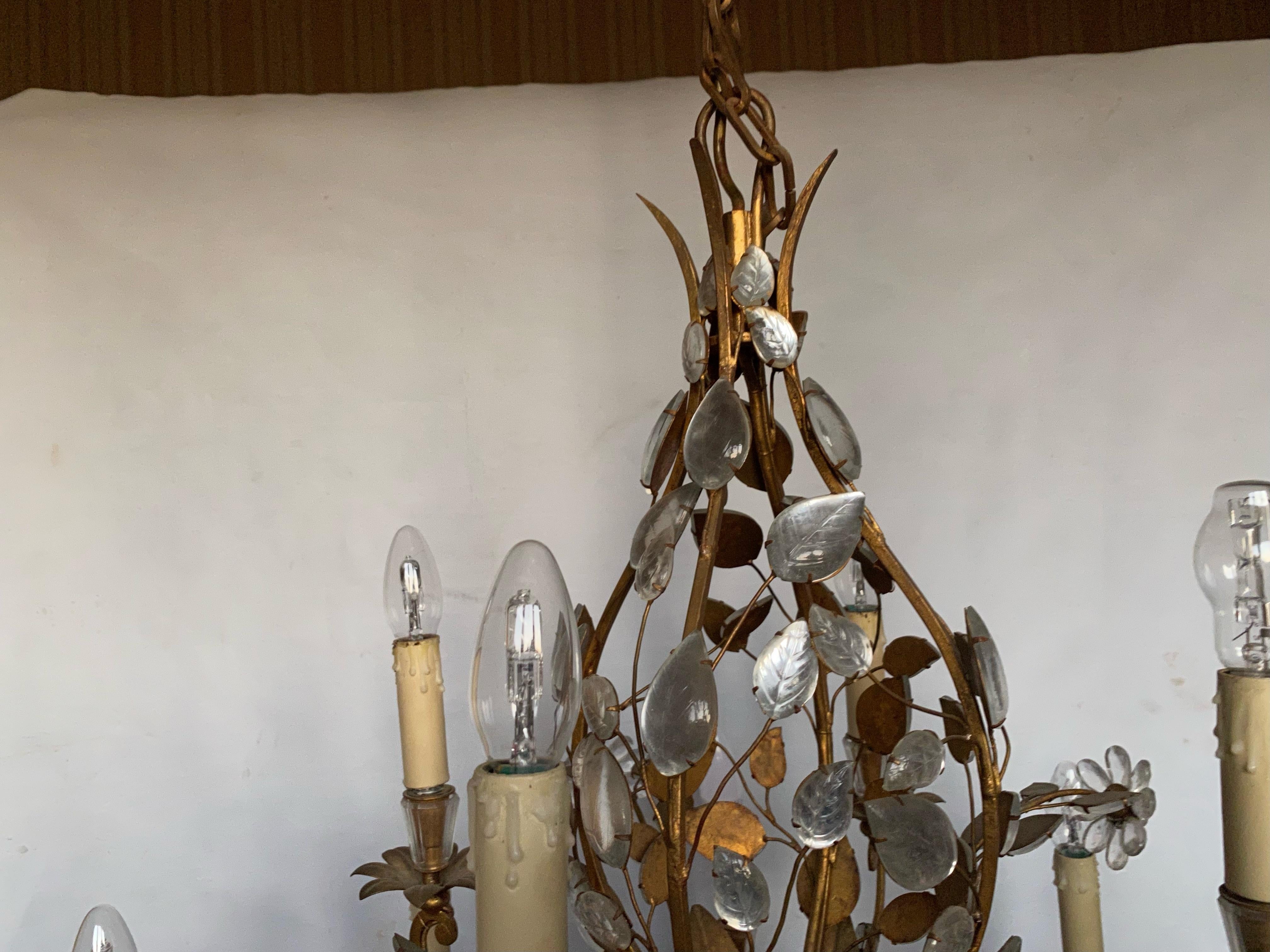 Mid-20th Century  Chandelier Maison Baguès Foliage and Flowers 12 Lights, 1950-1970 For Sale