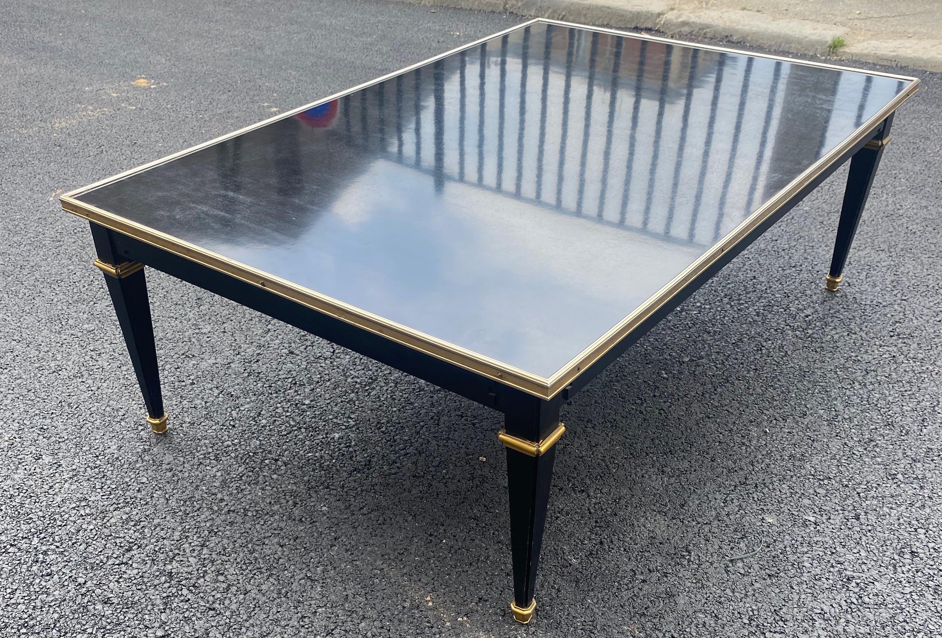 Coffee Table Wood Lacquered Black Maison Jansen by Gerard Mille, 1950/70 For Sale 5