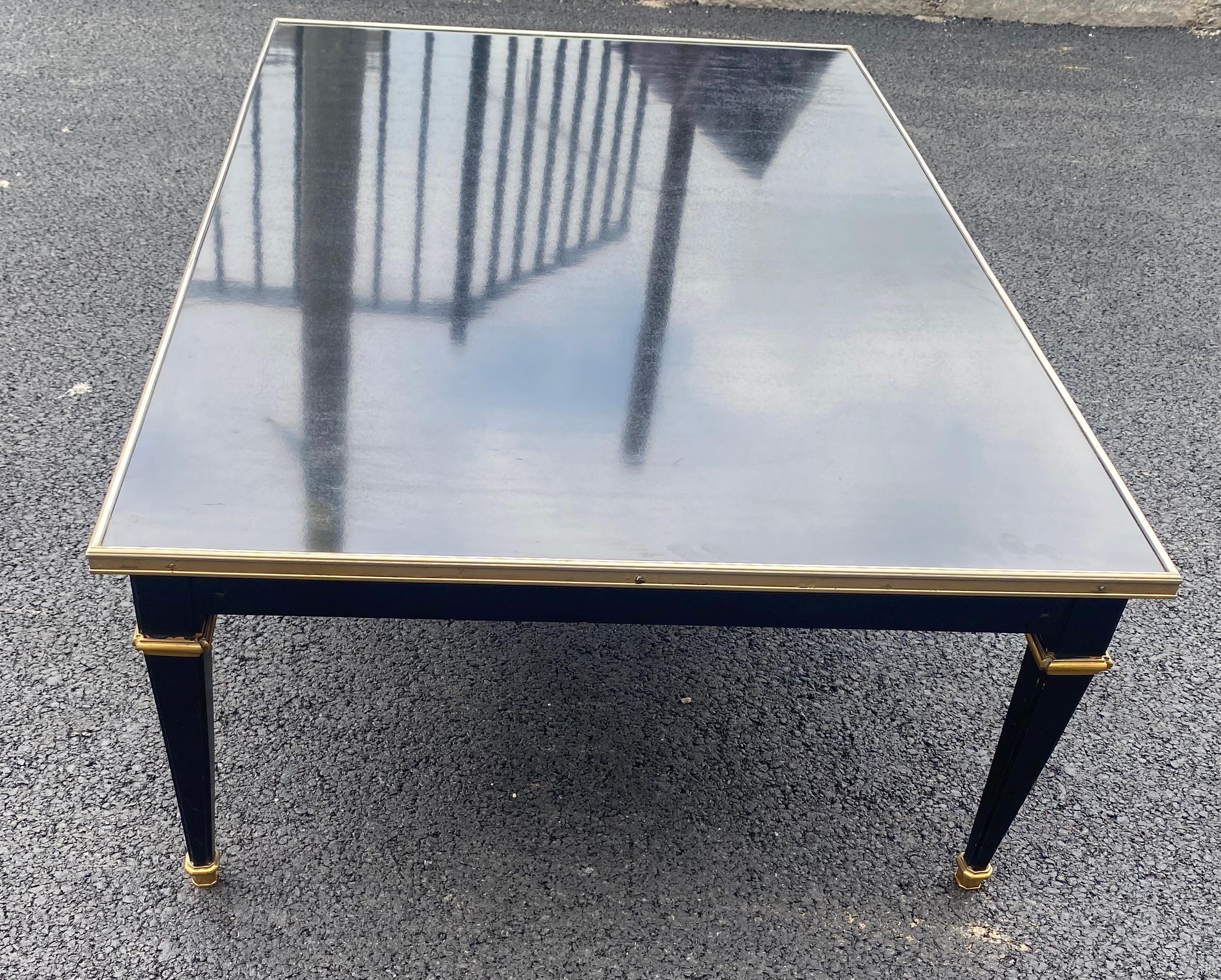 Coffee Table Wood Lacquered Black Maison Jansen by Gerard Mille, 1950/70 In Good Condition For Sale In Paris, FR