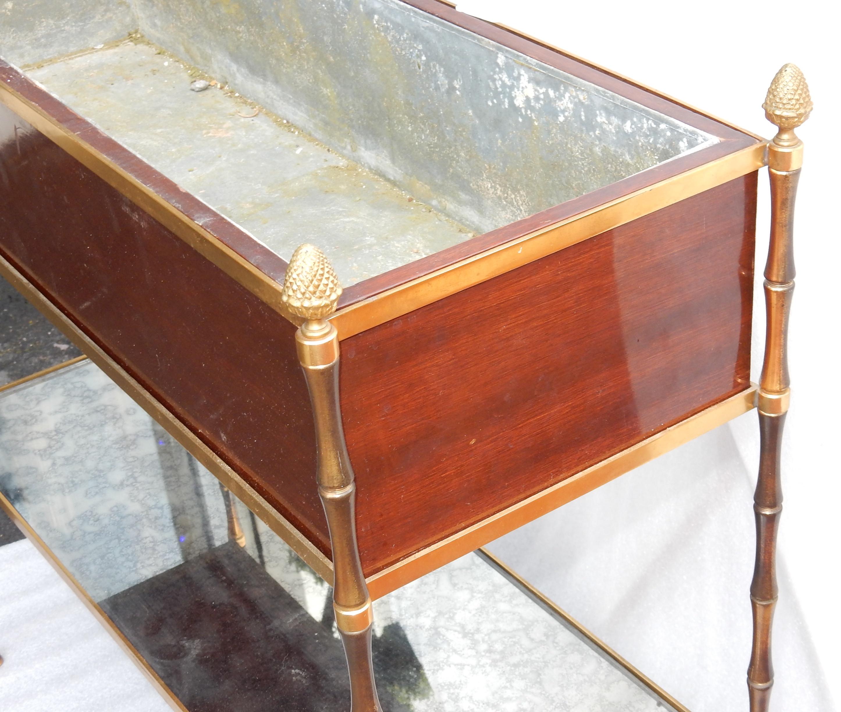 1950-1970 Jardinière Style Baguès Gilt Bronze Bamboo, Mahogany and Zinc Tray 1