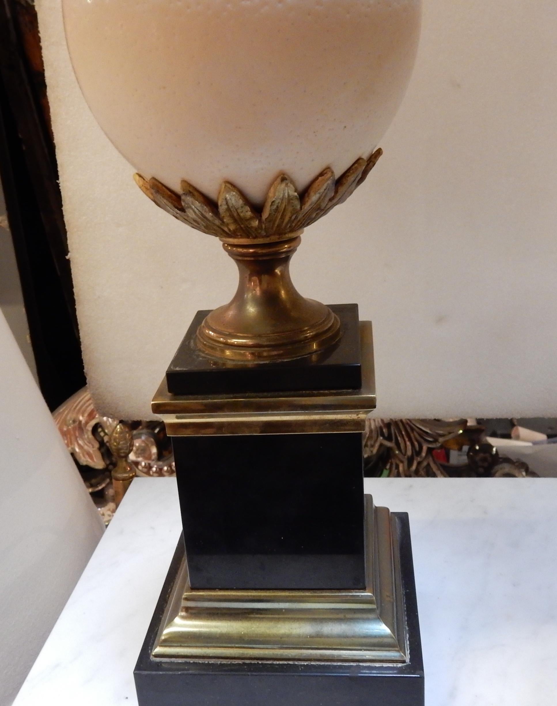 Bronze 1950-1970 Pair of Lamps Black Marble and Ostrich Egg in Maison Jansen Style For Sale