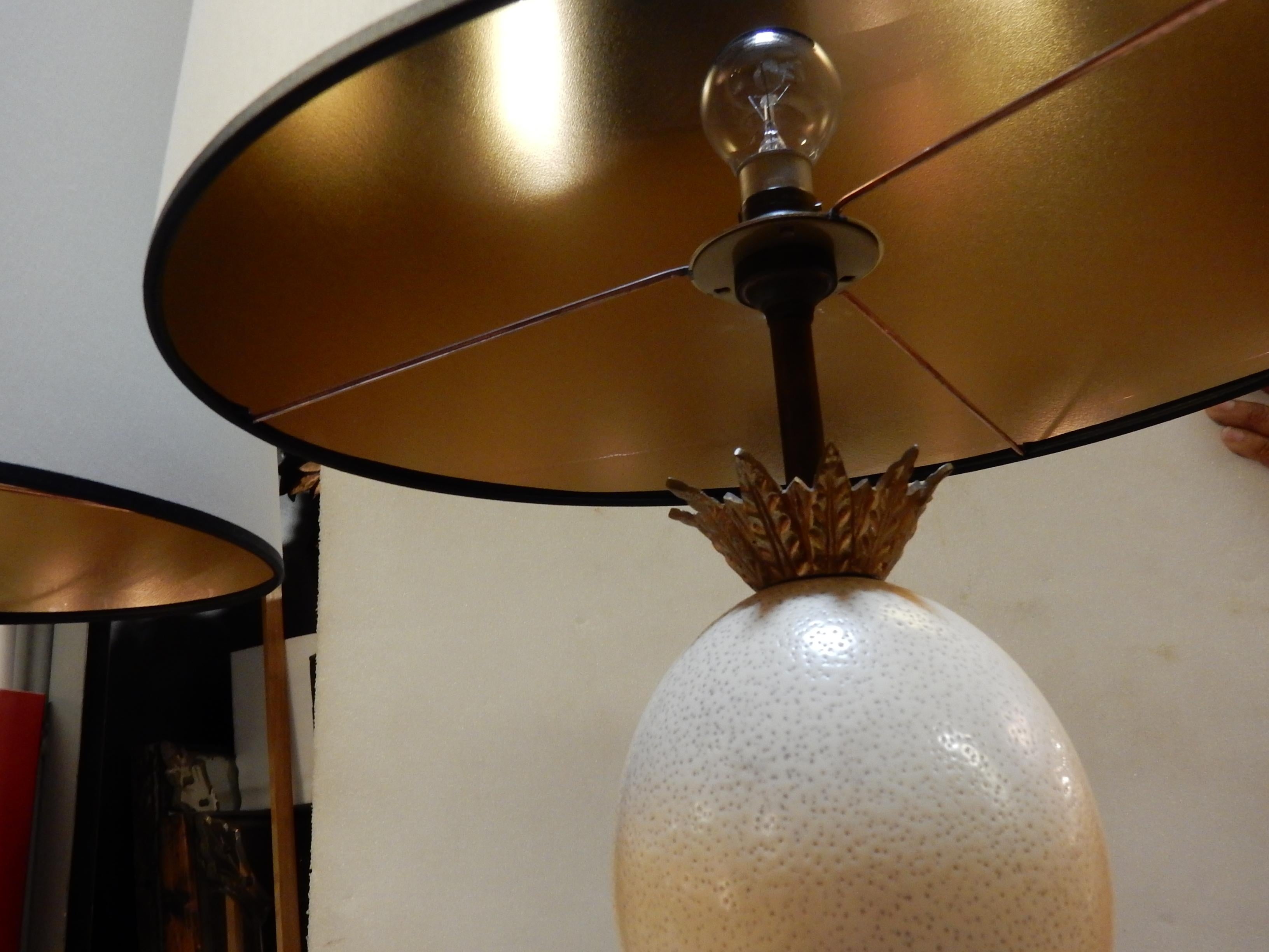 1950-1970 Pair of Lamps Black Marble and Ostrich Egg in Maison Jansen Style For Sale 1