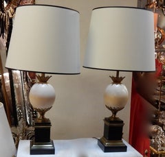 1950-1970 Pair of Lamps Black Marble and Ostrich Egg in Maison Jansen Style