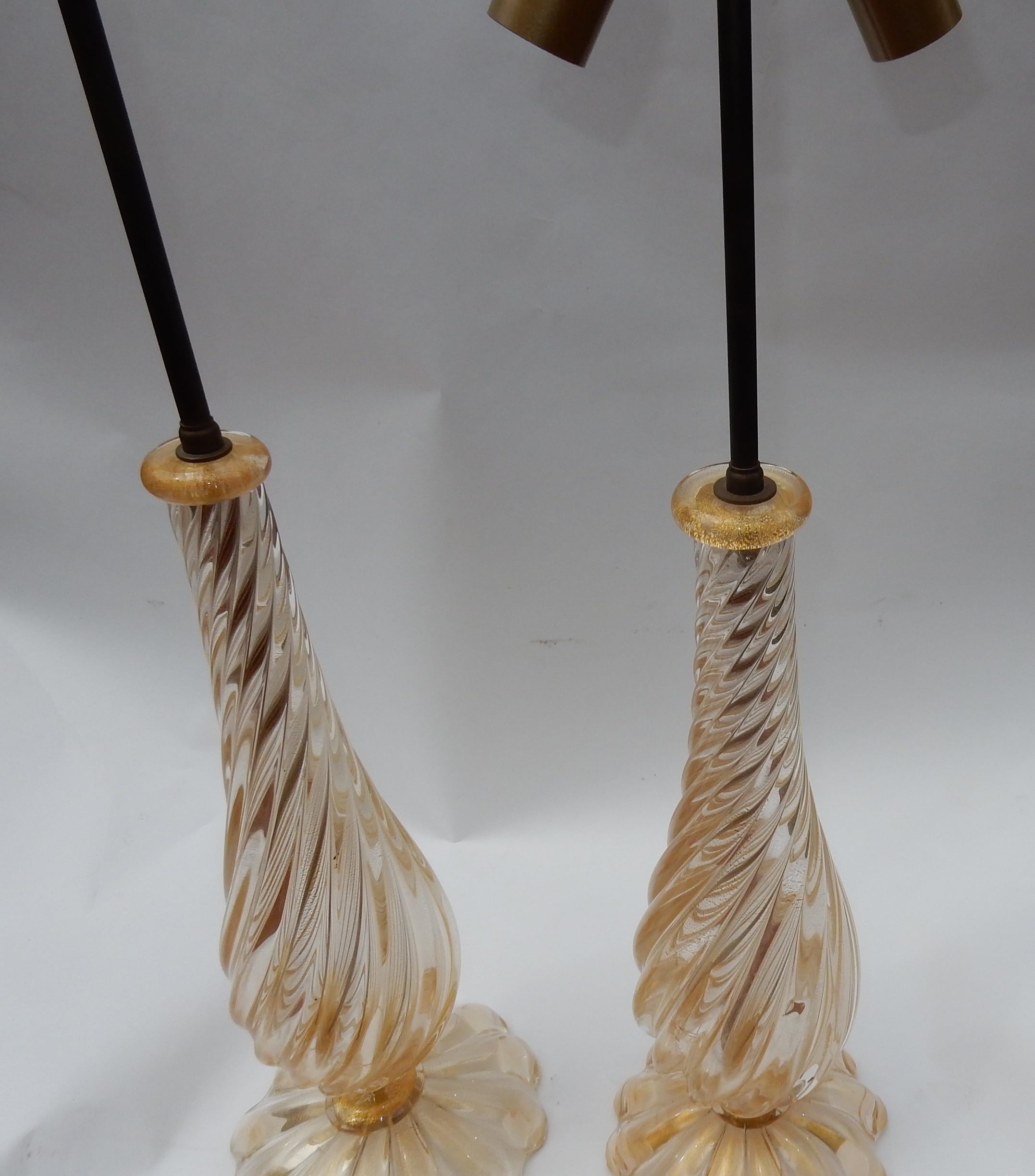 Pair of Lamps in Murano Glass with Gold Inside Seguso Di Murano Signed 5
