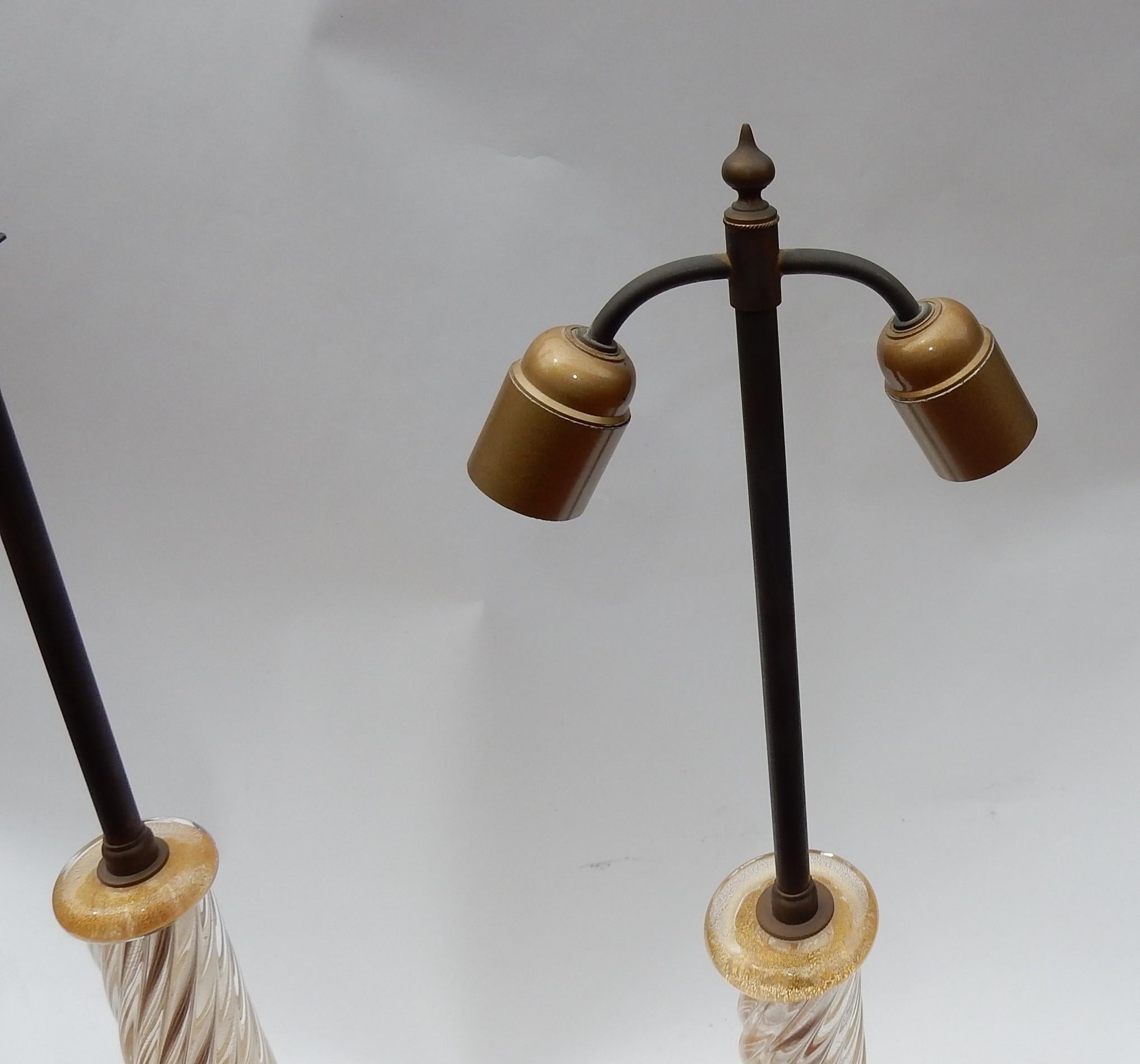 Pair of Lamps in Murano Glass with Gold Inside Seguso Di Murano Signed 6