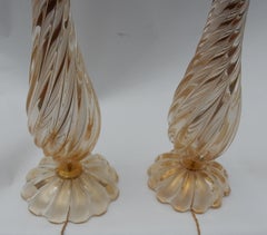 Pair of Lamps in Murano Glass with Gold Inside Seguso Di Murano Signed