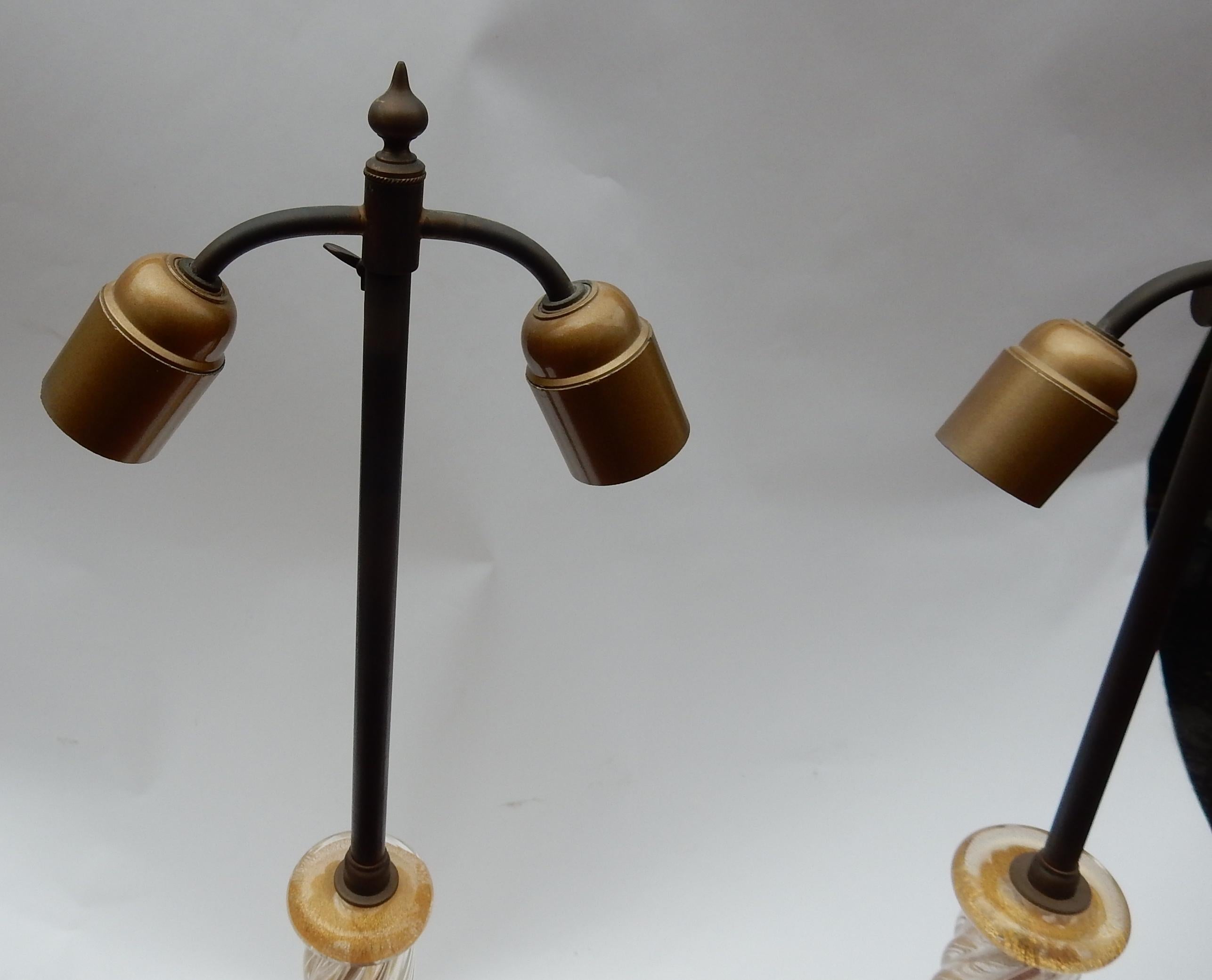 French Pair of Lamps in Murano Glass with Gold Inside Seguso Di Murano Signed