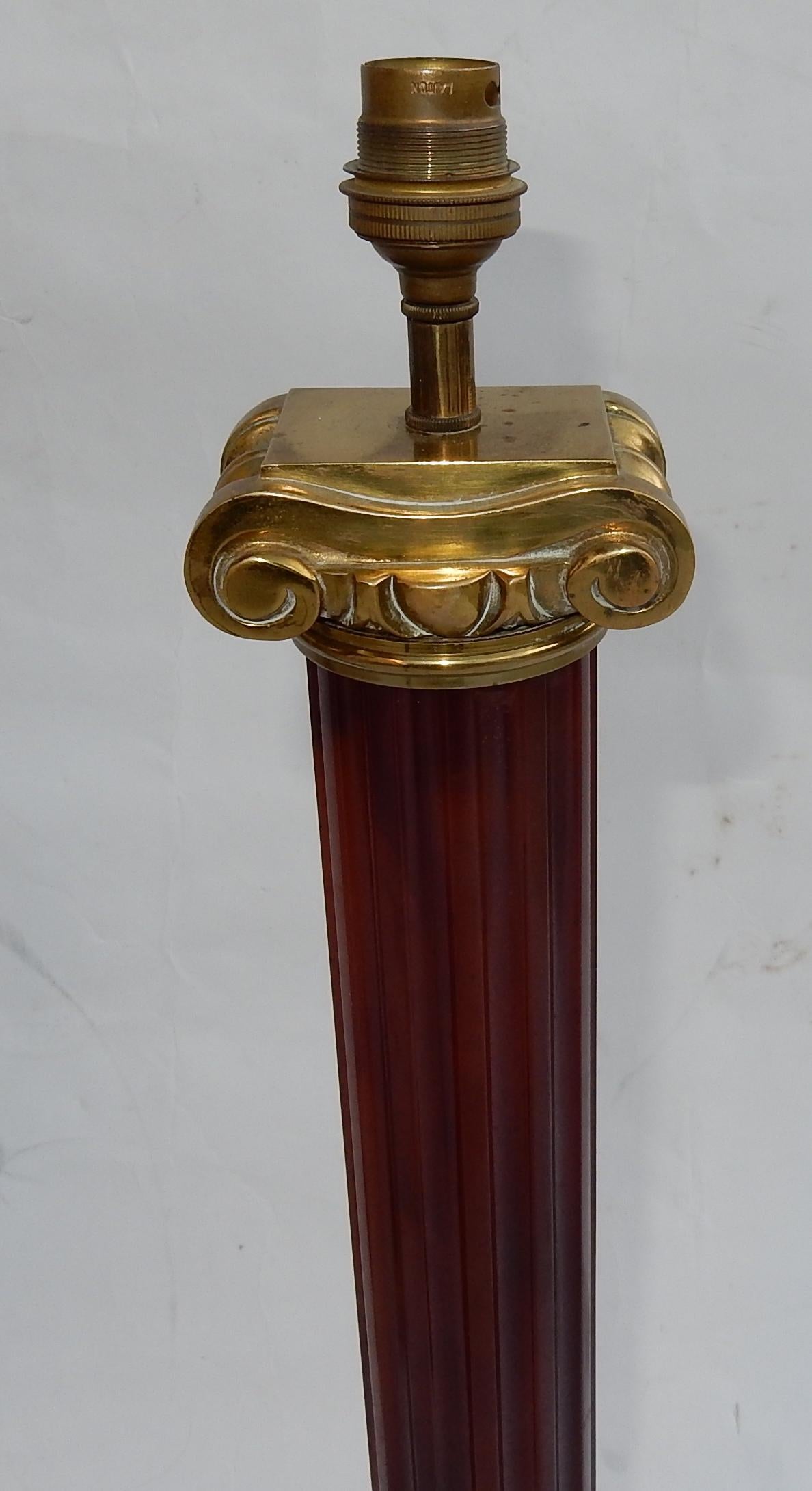 Neoclassical 1950-1970 Pair of Maison Jansen Lamps, Gilt Bronze and Bakelite, Amber Color For Sale