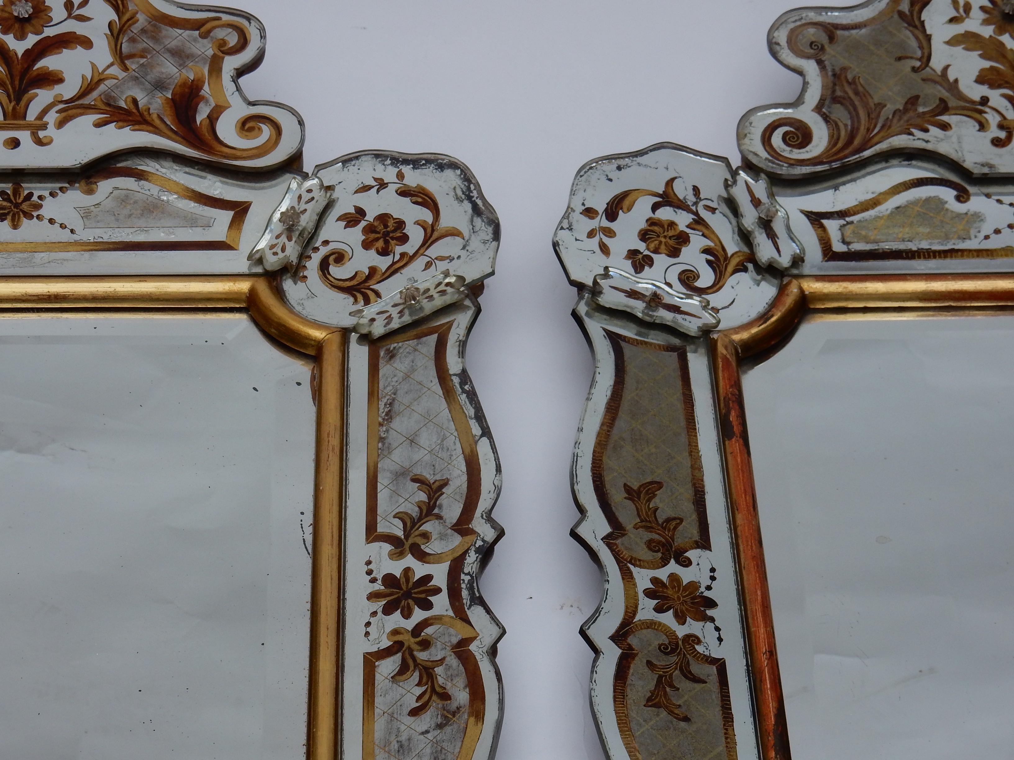 1950-1970 Pair of Mirrors with Decors Eglomised 3