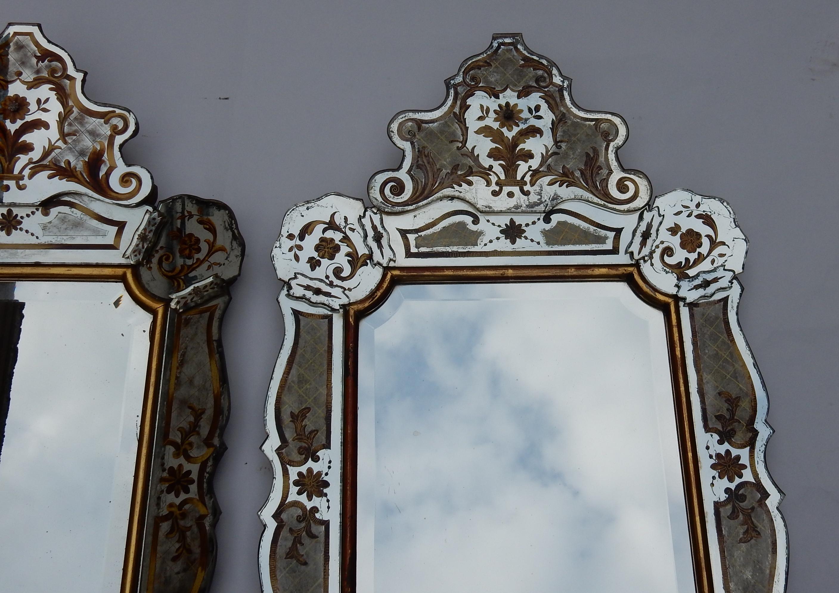 French 1950-1970 Pair of Mirrors with Decors Eglomised