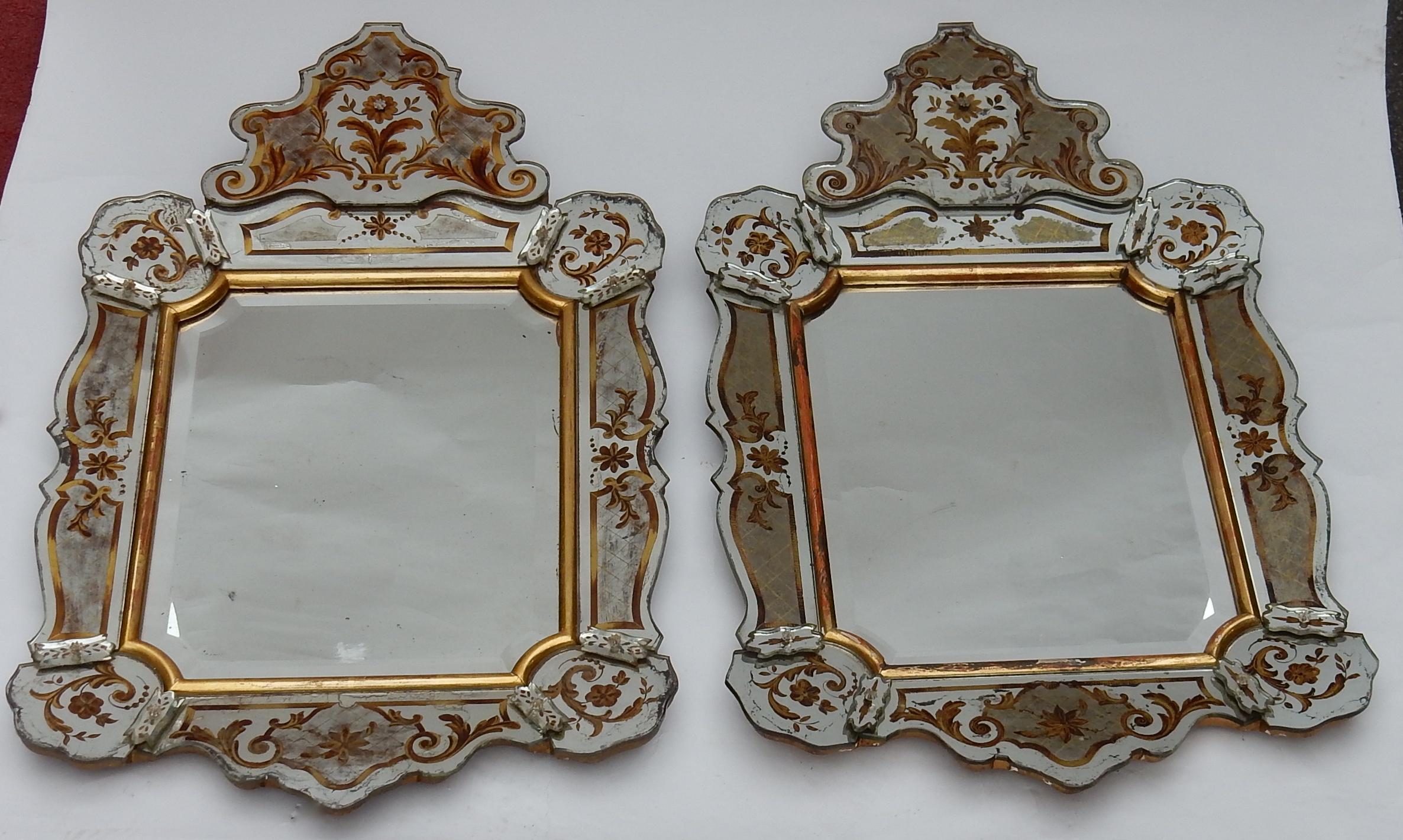 1950-1970 Pair of Mirrors with Decors Eglomised 1