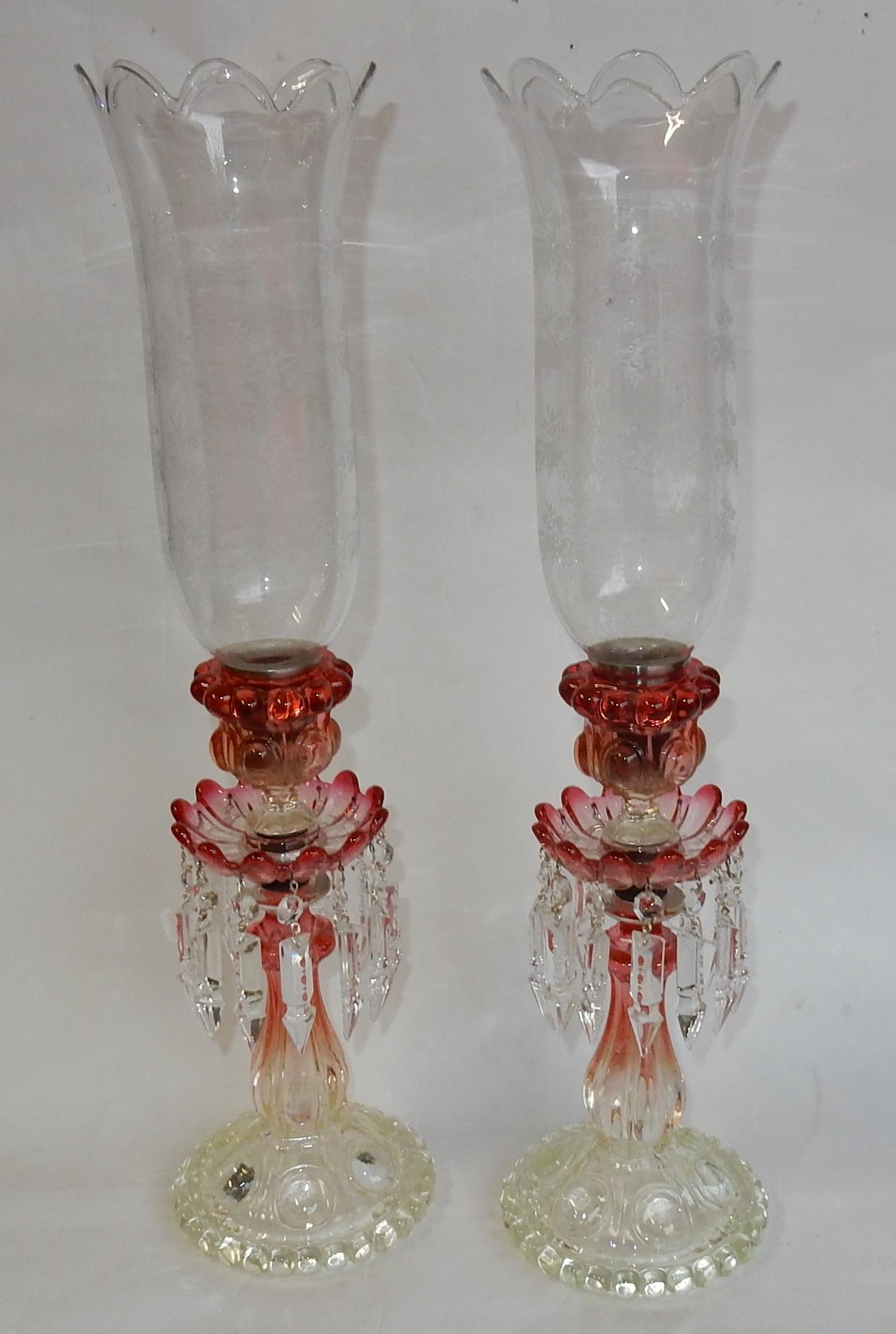 Pair of Opalescent Crystal Candlesticks and Red Baccarat Signed, 1950-1970 1
