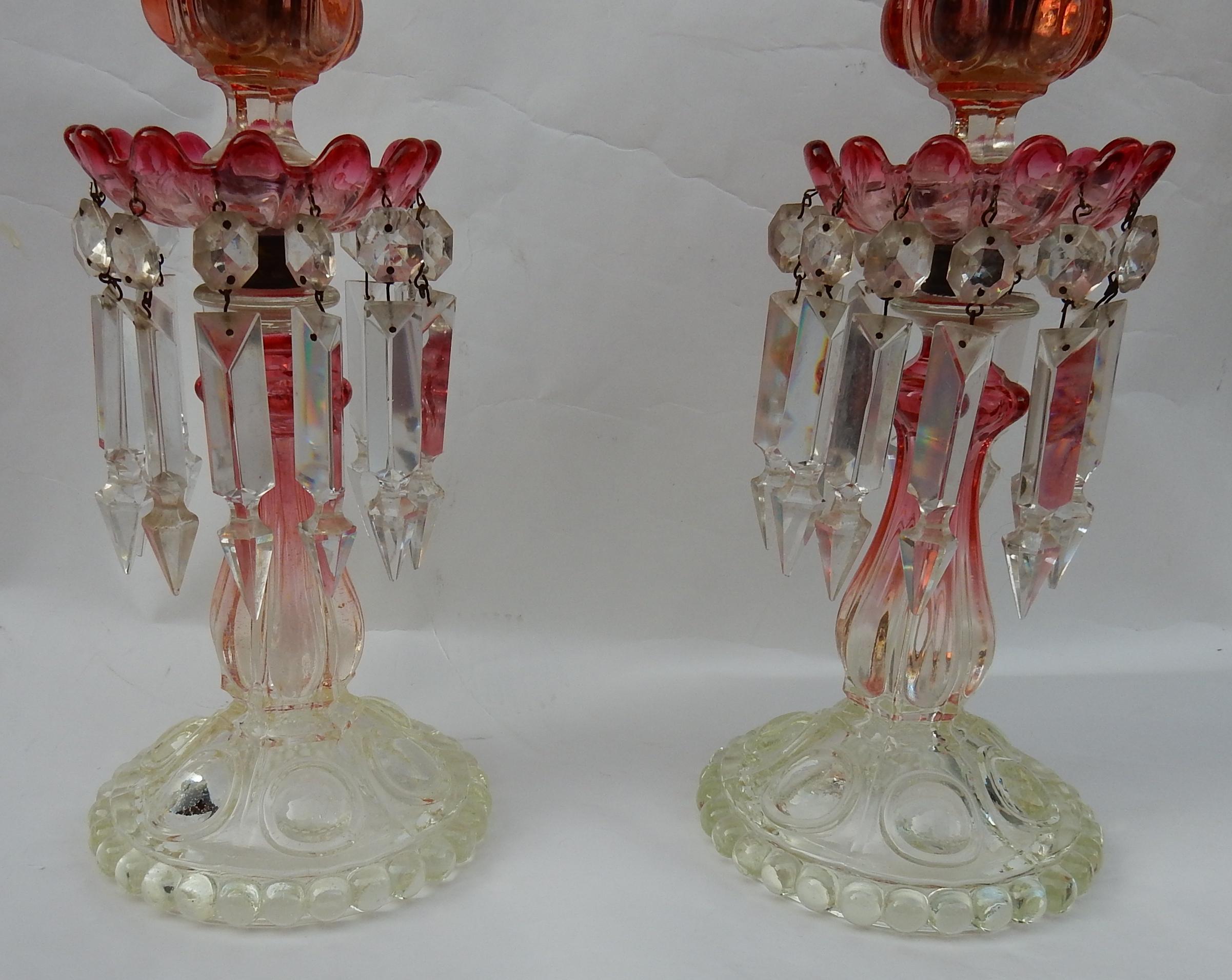 Pair of Opalescent Crystal Candlesticks and Red Baccarat Signed, 1950-1970 In Good Condition In Paris, FR