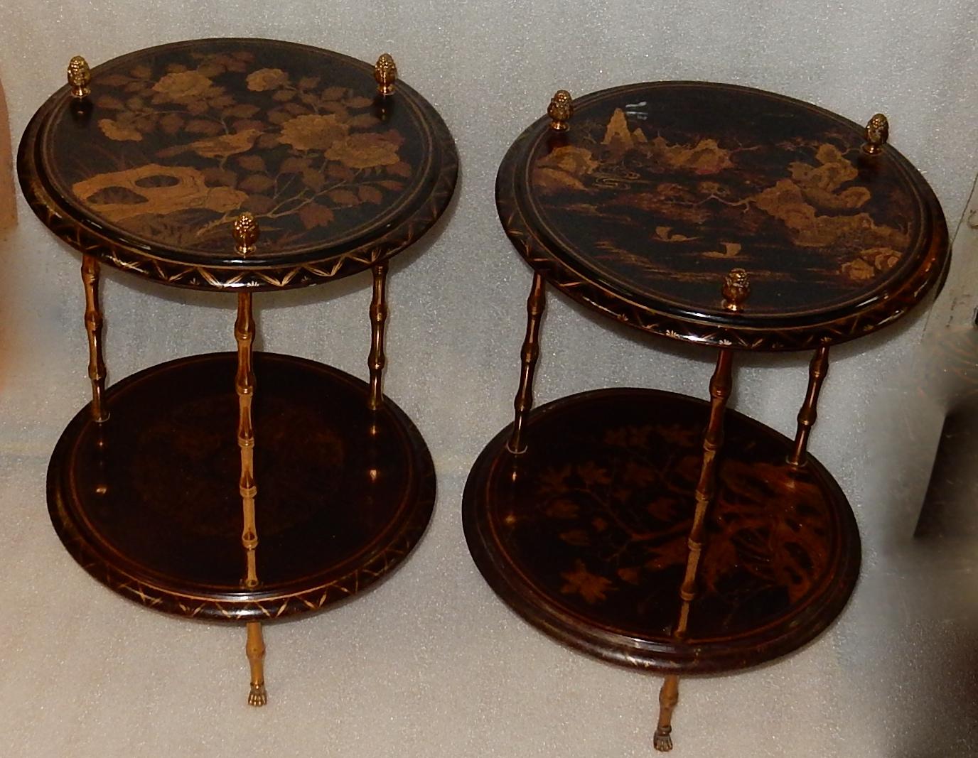1950-1970 Pedestal in Gilt Bronze with Chinese Lacquer Tray, Pair 5