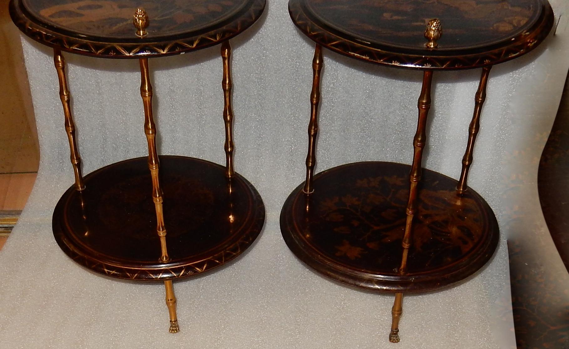 1950-1970 Pedestal in Gilt Bronze with Chinese Lacquer Tray, Pair 6