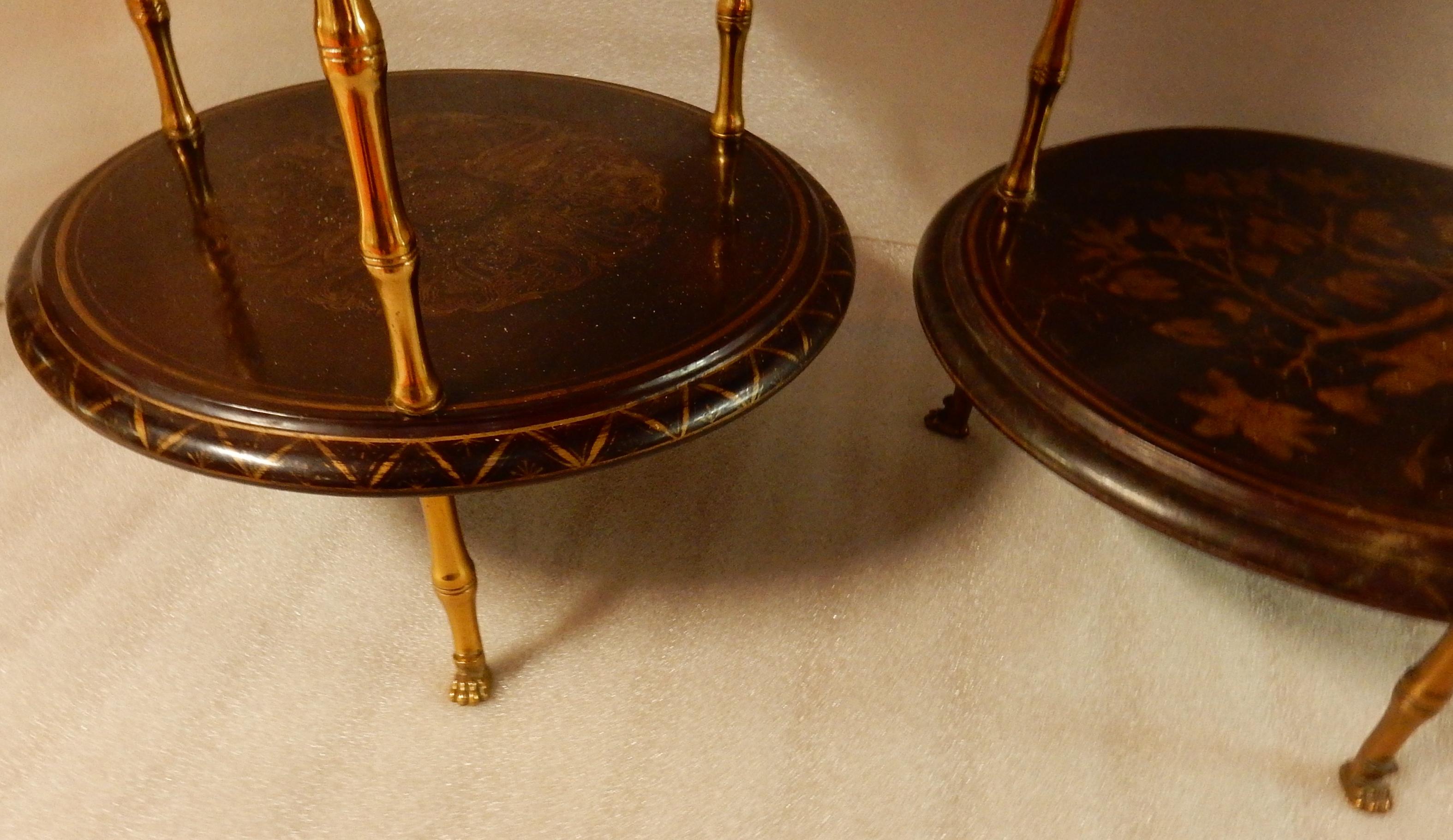 Mid-20th Century 1950-1970 Pedestal in Gilt Bronze with Chinese Lacquer Tray, Pair