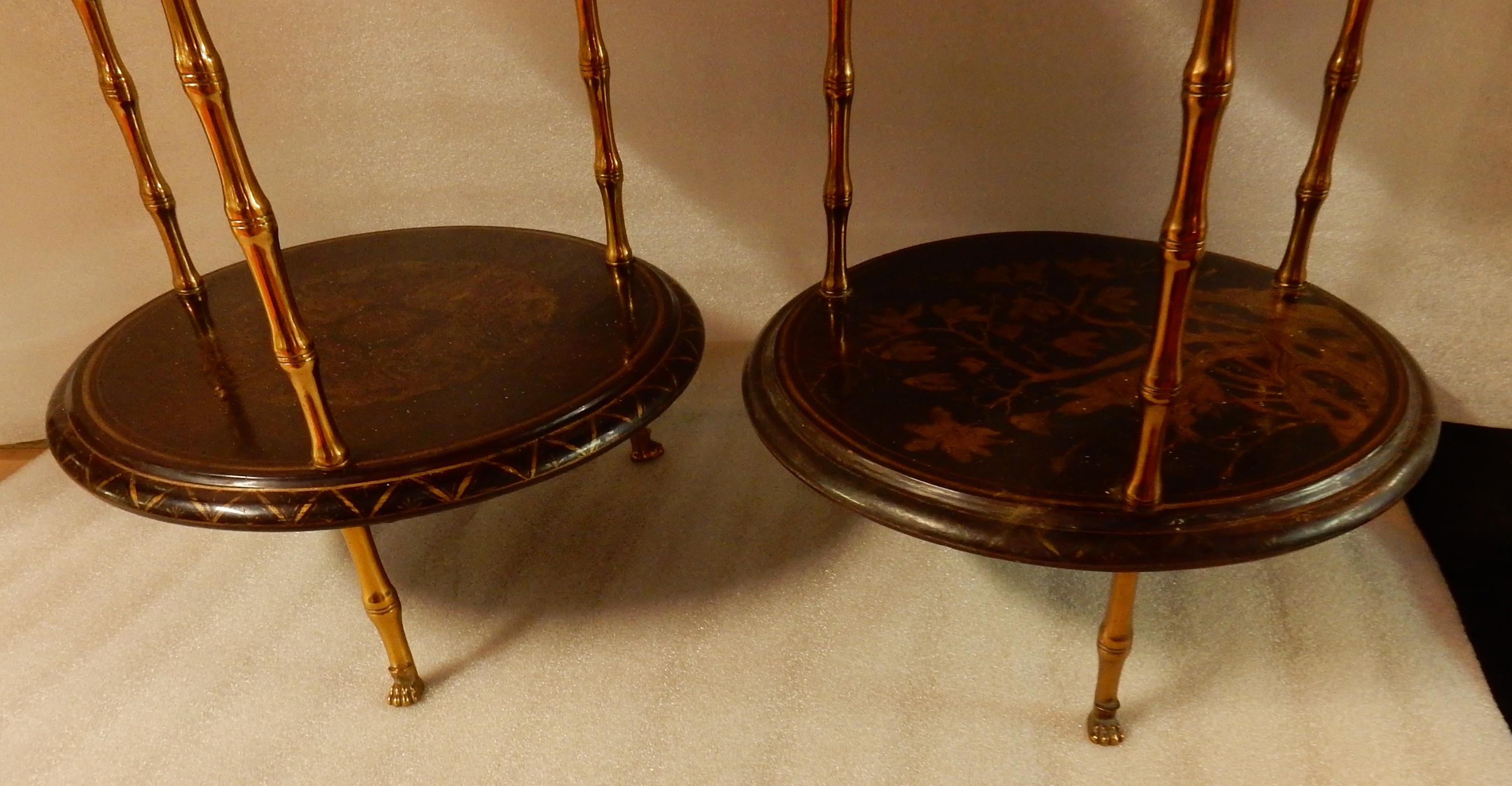 1950-1970 Pedestal in Gilt Bronze with Chinese Lacquer Tray, Pair 2
