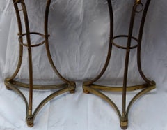 Pair of Pedestal Table in Gilt Bronze with Top in Green Marble, 1950-1970