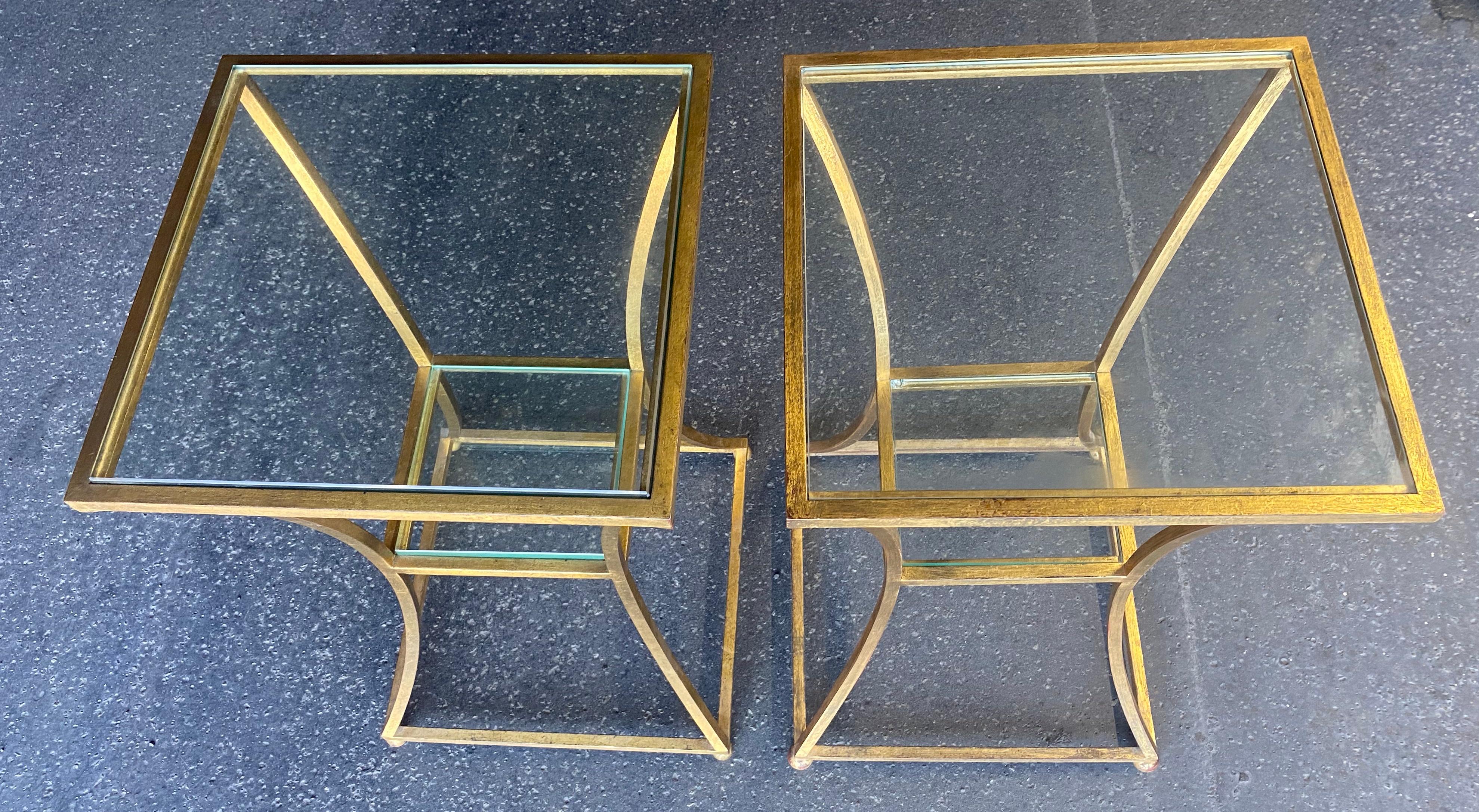 1950/70 Pair of Pedestal Tables in the Style of Roger Thibier in Golden Iron For Sale 8