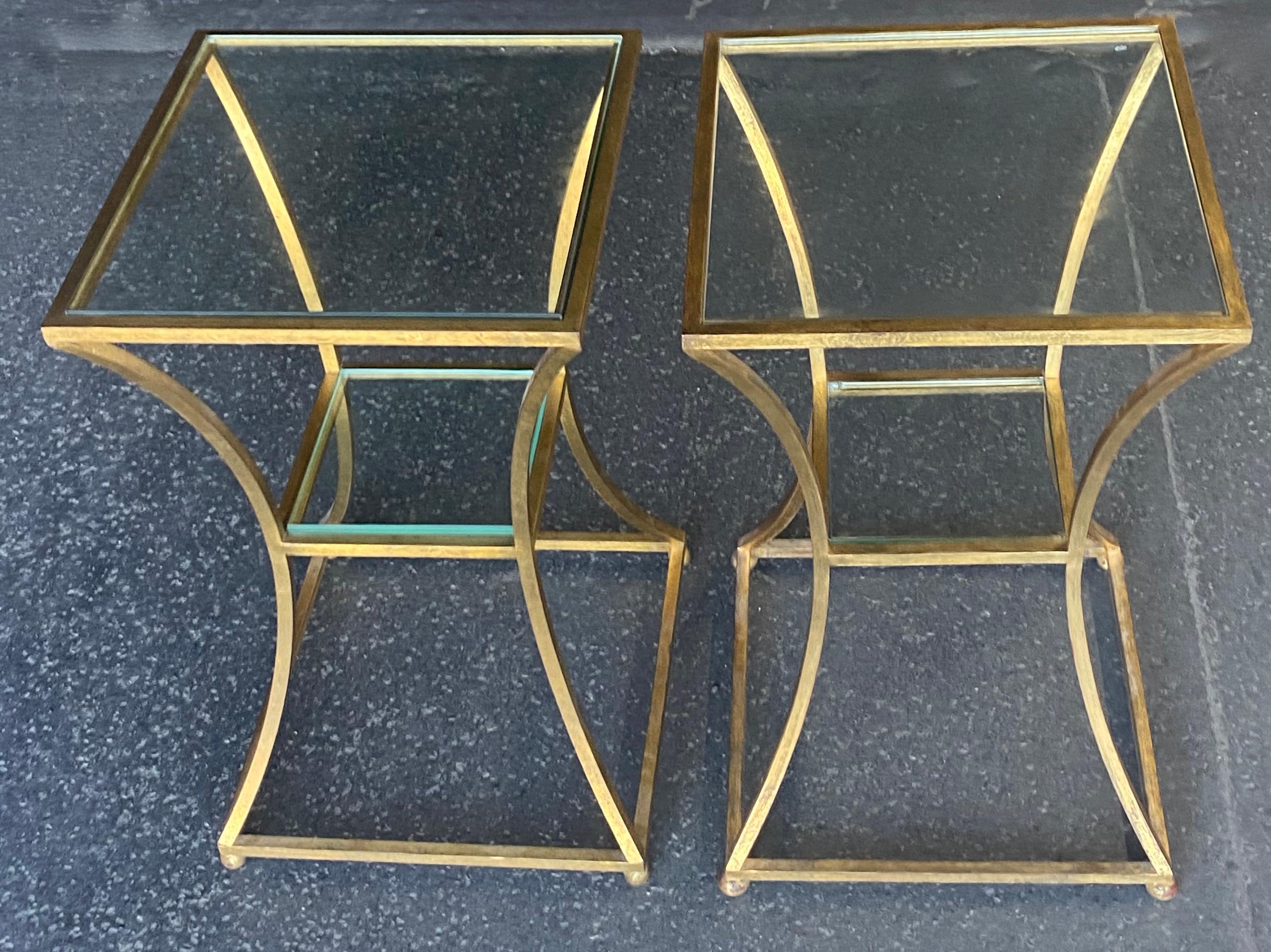 Paar Sockeltische aus goldenem Eisen im Stil von Roger Thibier aus den 1950er Jahren im Angebot 9