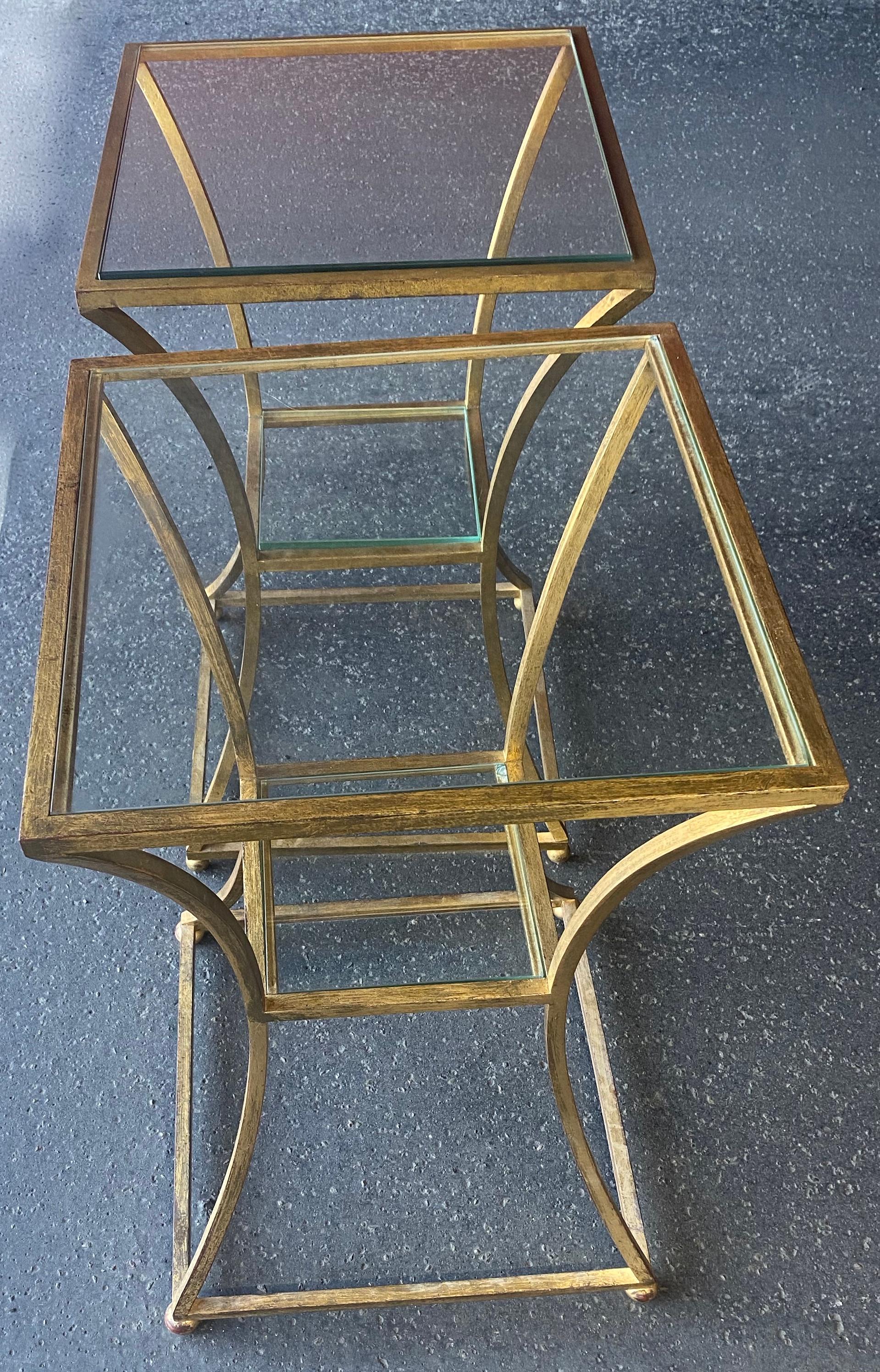 1950/70 Pair of Pedestal Tables in the Style of Roger Thibier in Golden Iron For Sale 11