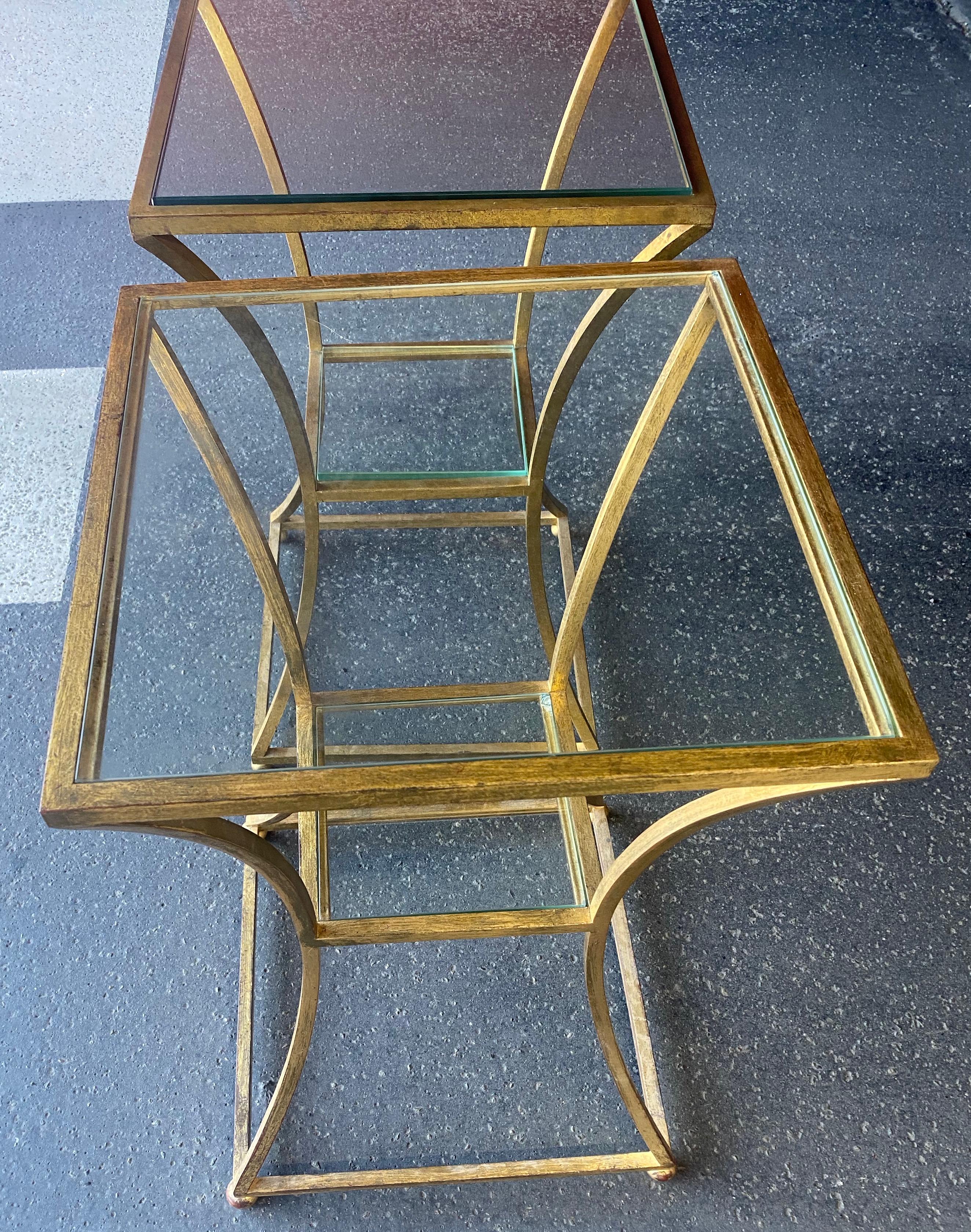1950/70 Pair of Pedestal Tables in the Style of Roger Thibier in Golden Iron For Sale 12