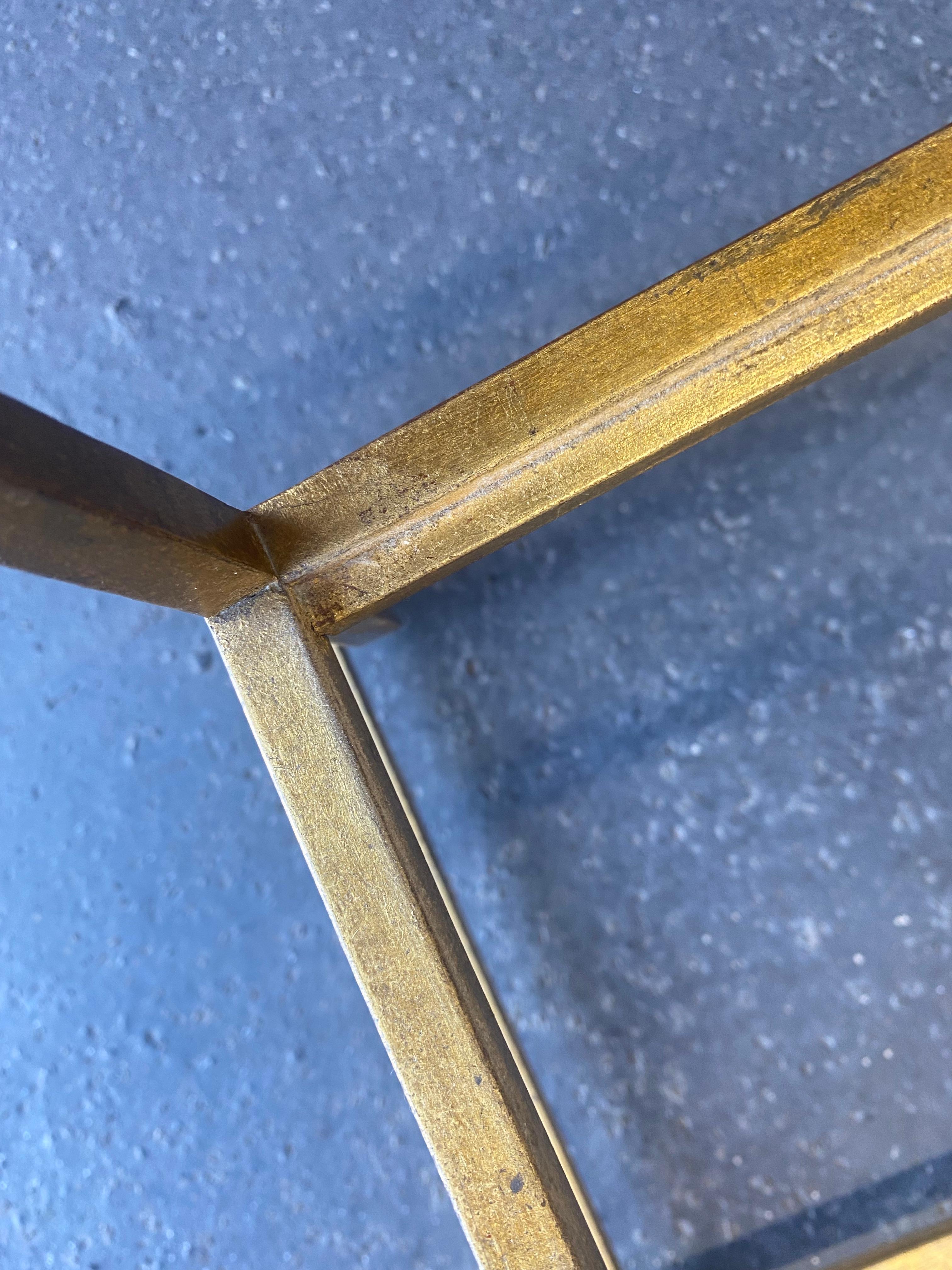 Art Deco 1950/70 Pair of Pedestal Tables in the Style of Roger Thibier in Golden Iron For Sale