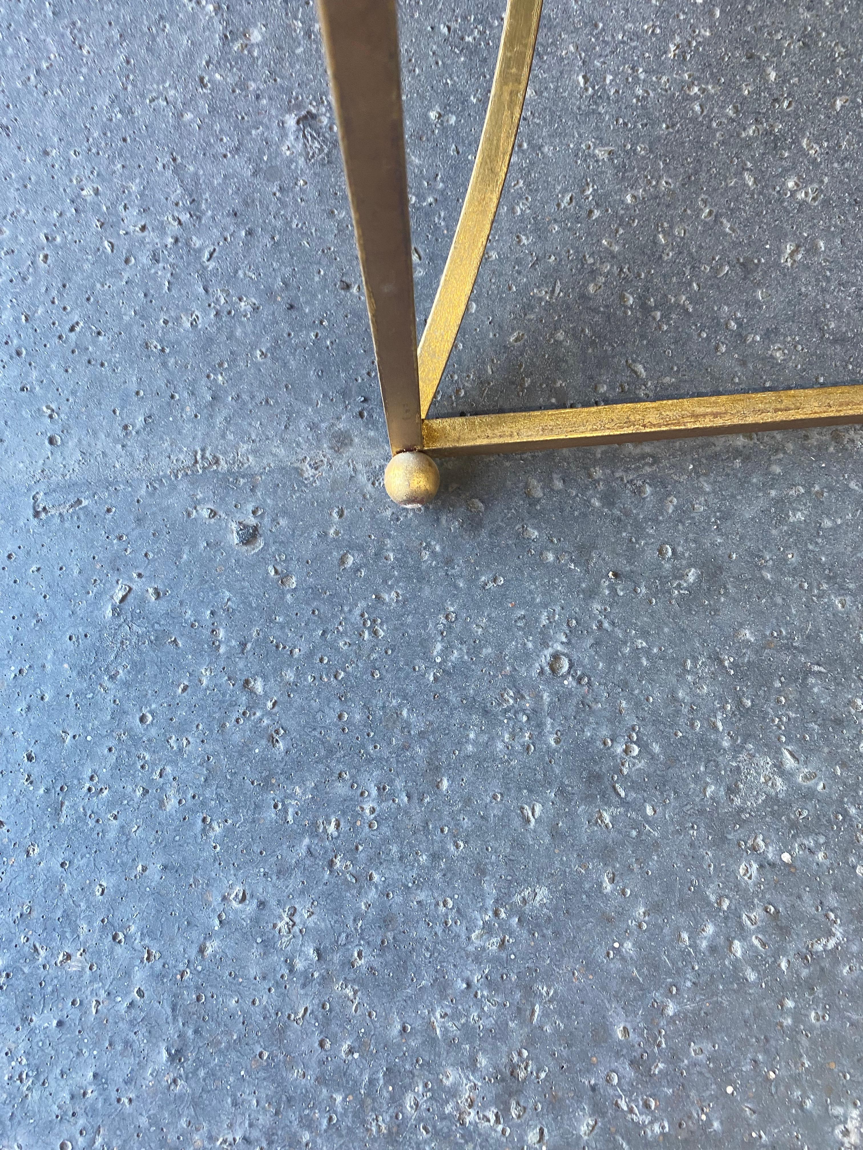 French 1950/70 Pair of Pedestal Tables in the Style of Roger Thibier in Golden Iron For Sale