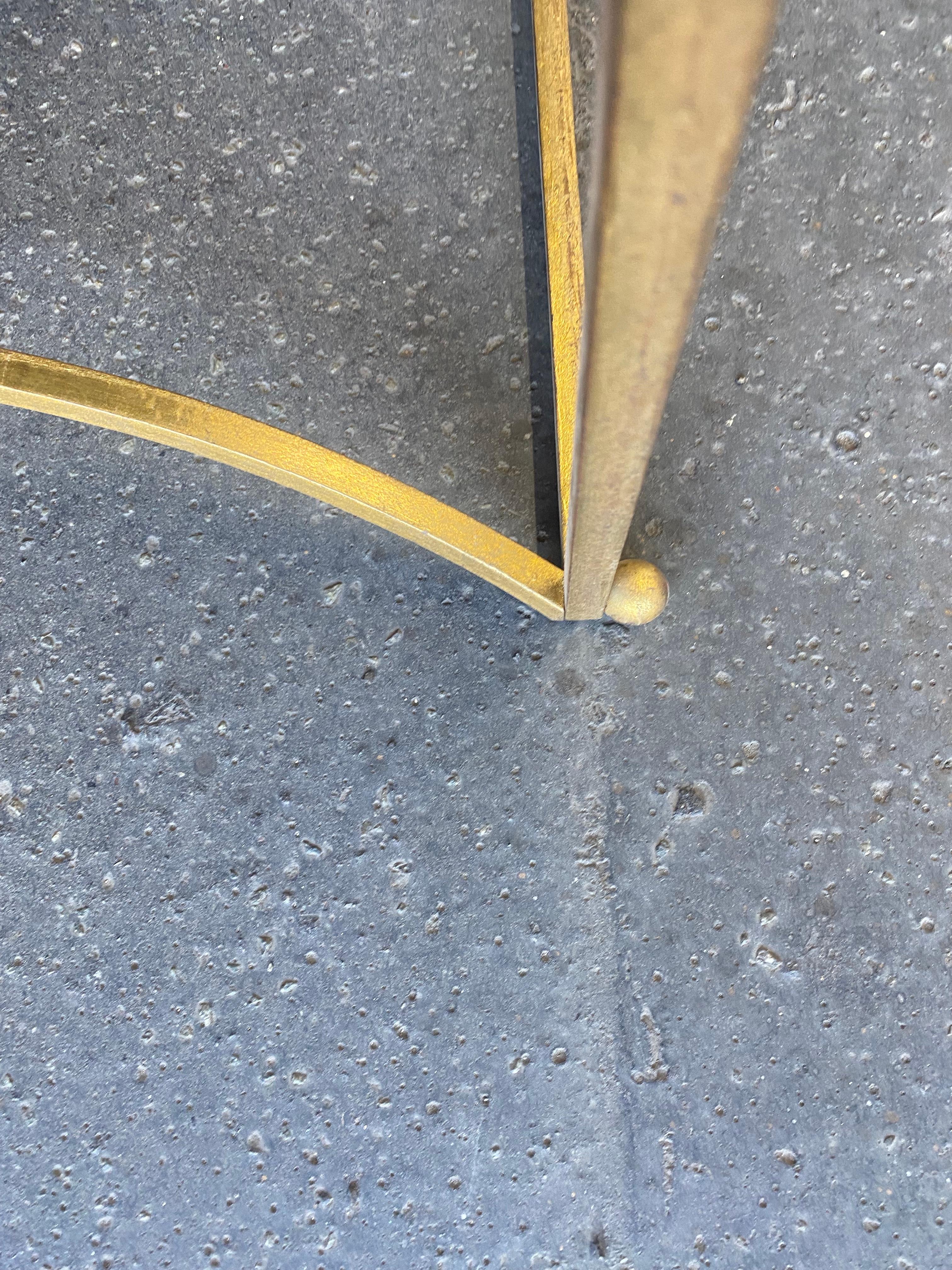 Forged 1950/70 Pair of Pedestal Tables in the Style of Roger Thibier in Golden Iron For Sale